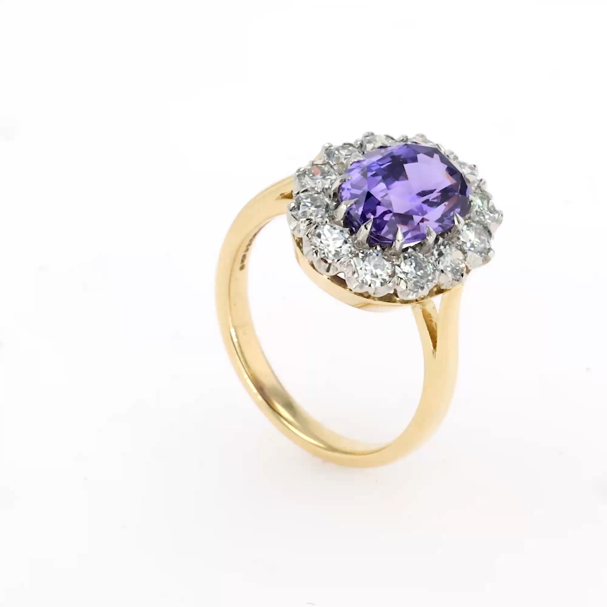 Oval Cut 4.22ct Madagascan Sapphire and Diamond Cluster Ring in 18ct Yellow Gold and Platinum