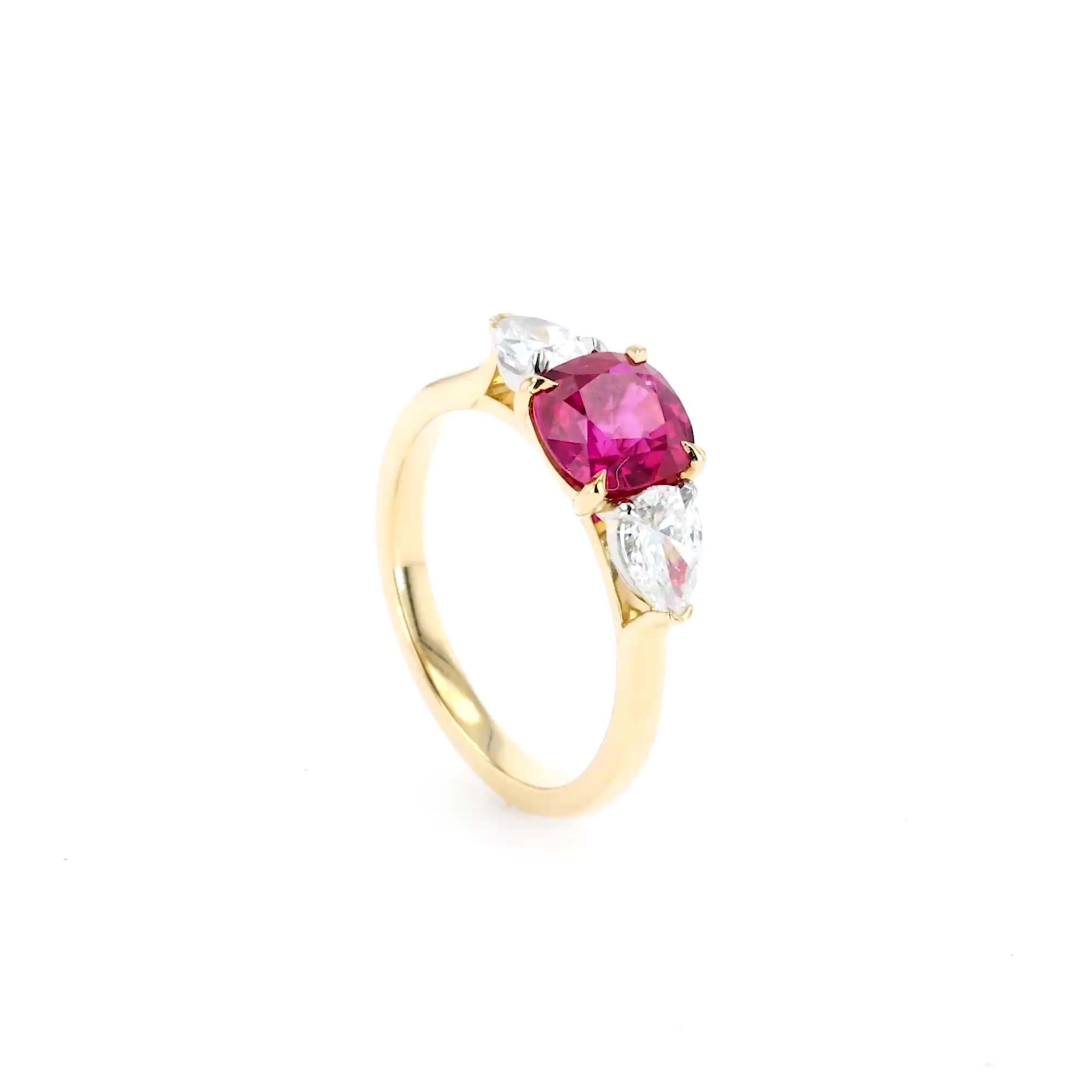 Cushion Cut 1.62ct Burmese Ruby and Diamond Ring in 18ct Yellow Gold and Platinum