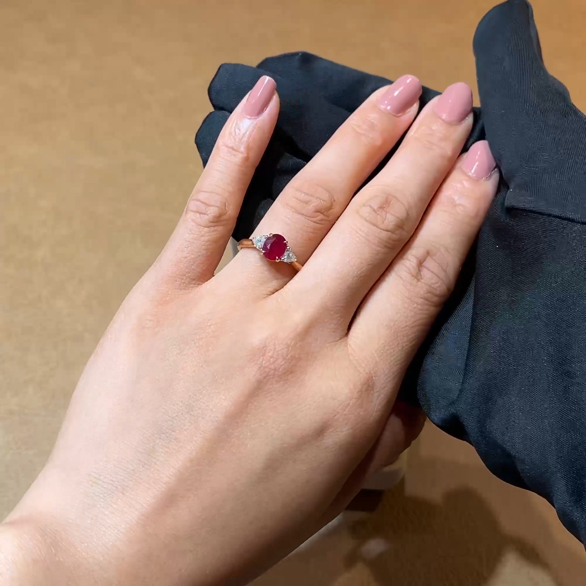 Cushion Cut 1.62ct Burmese Ruby and Diamond Ring in 18ct Yellow Gold and Platinum