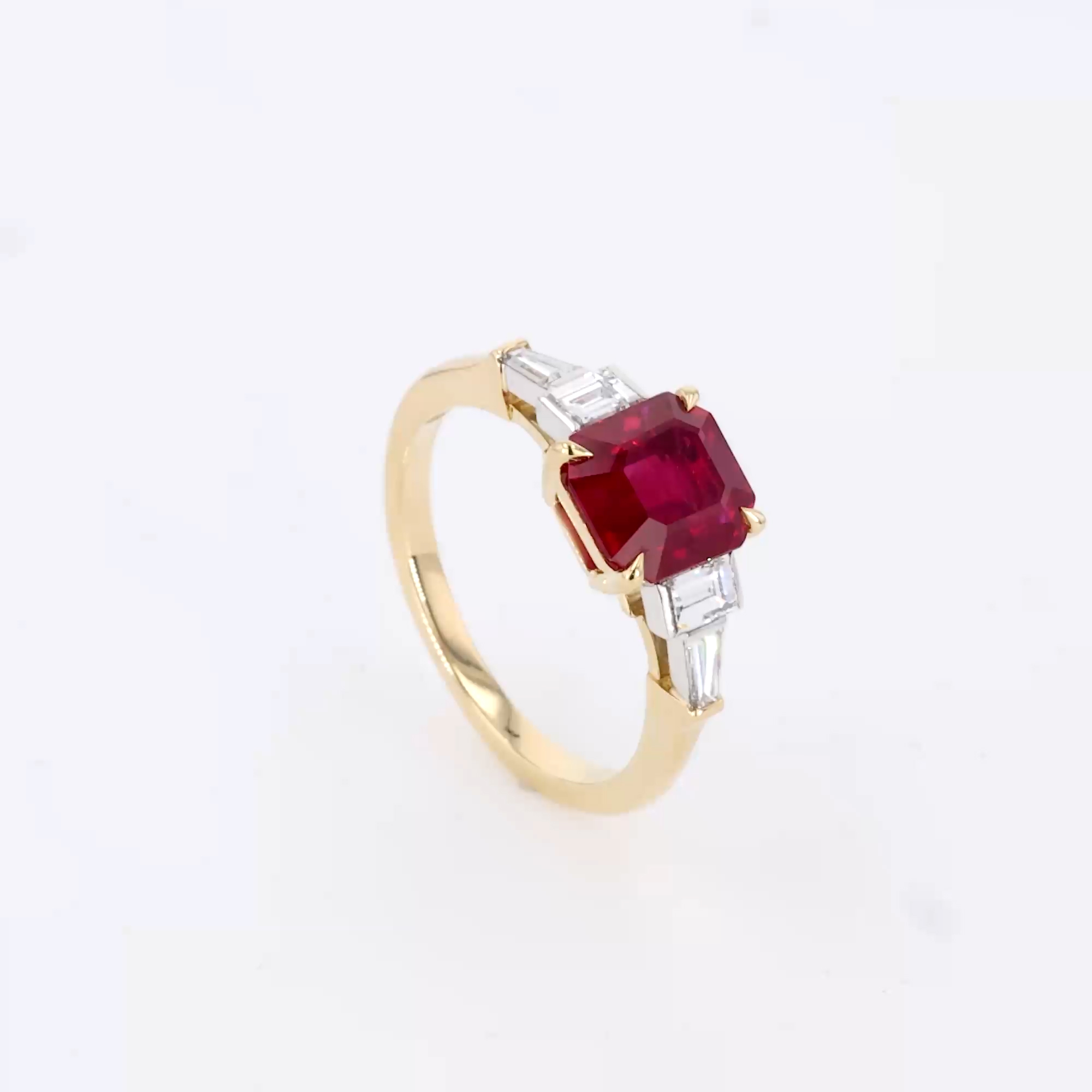 Octagonal Cut 2.72ct Burmese Ruby and Diamond Ring in 18ct Yellow Gold and Platinum