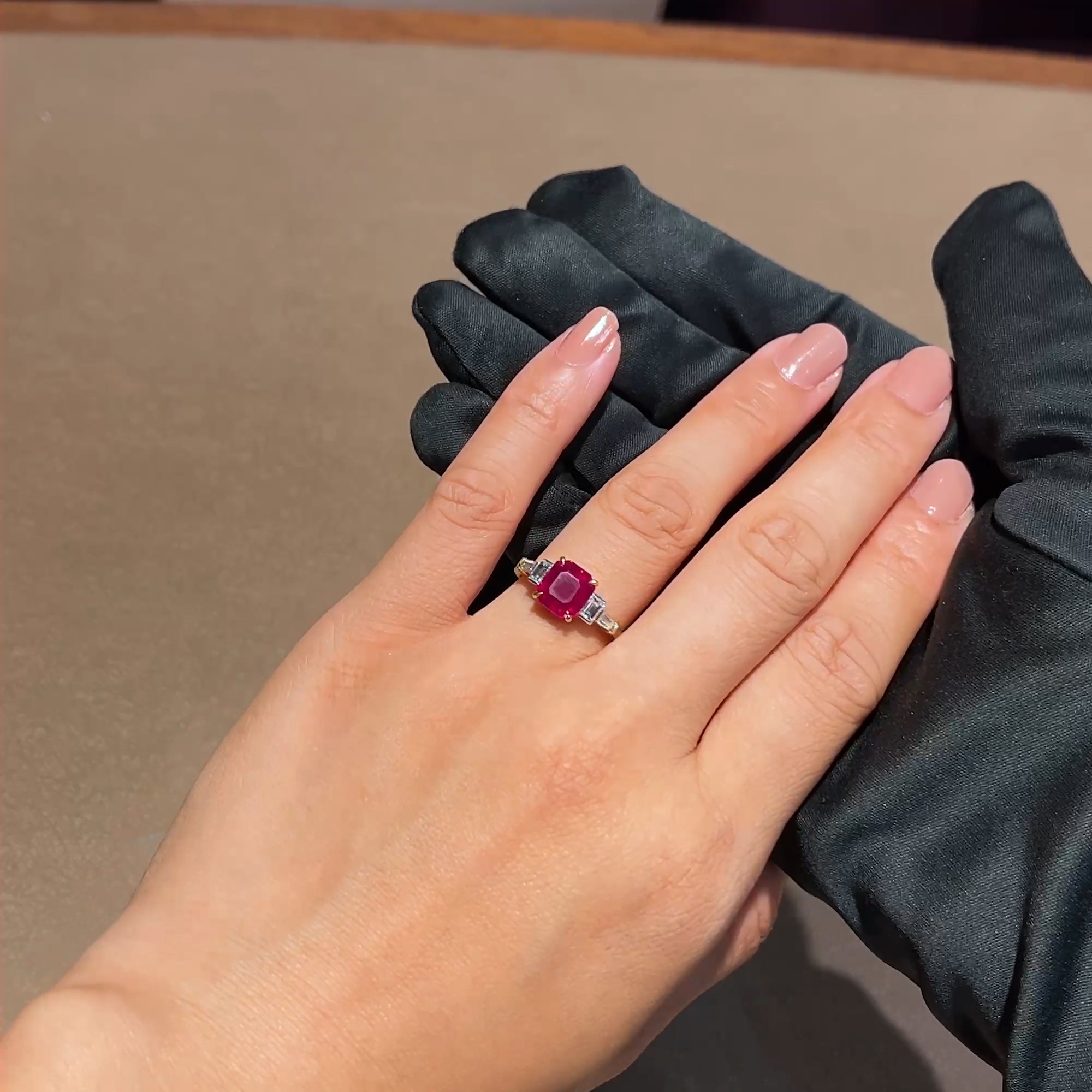 Octagonal Cut 2.72ct Burmese Ruby and Diamond Ring in 18ct Yellow Gold and Platinum