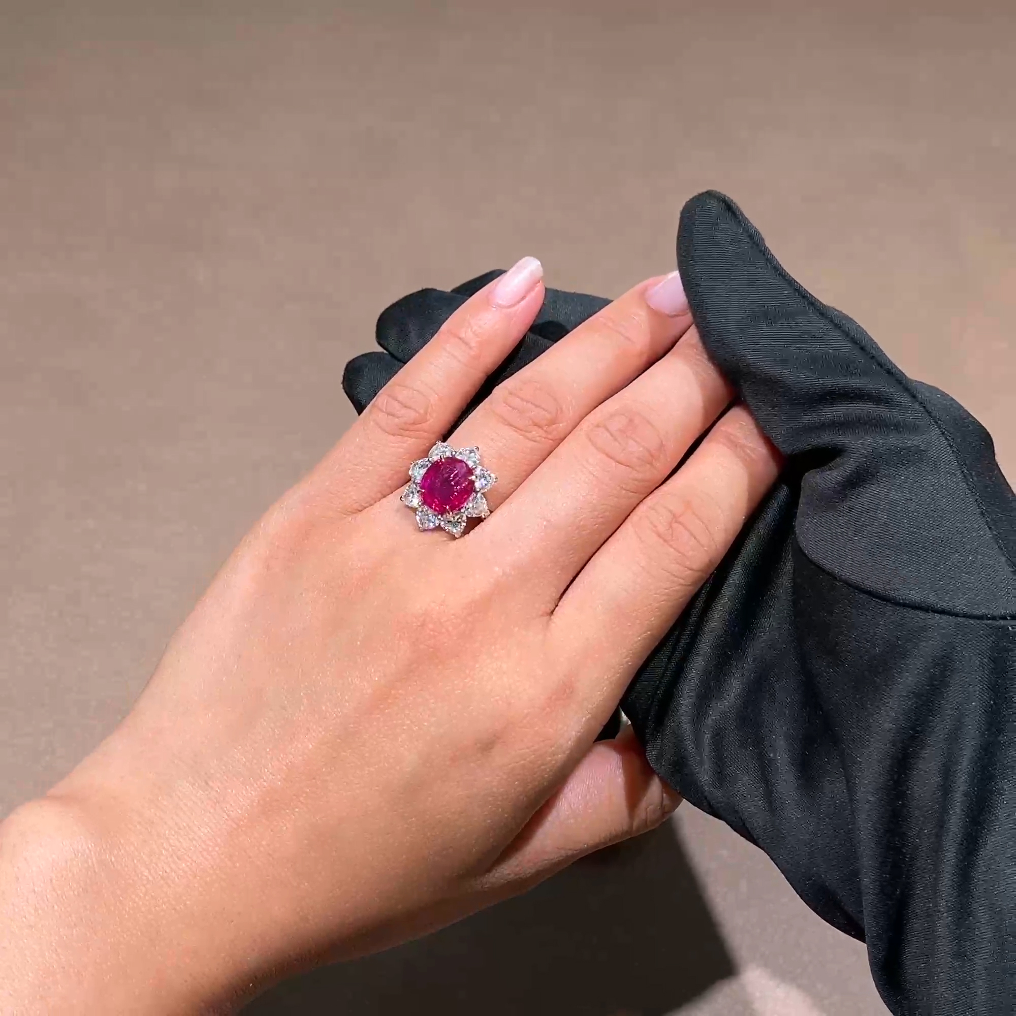 Burmese Ruby and Heart Shaped Diamond Ring 4.12ct in 18ct Yellow Gold & Platinum