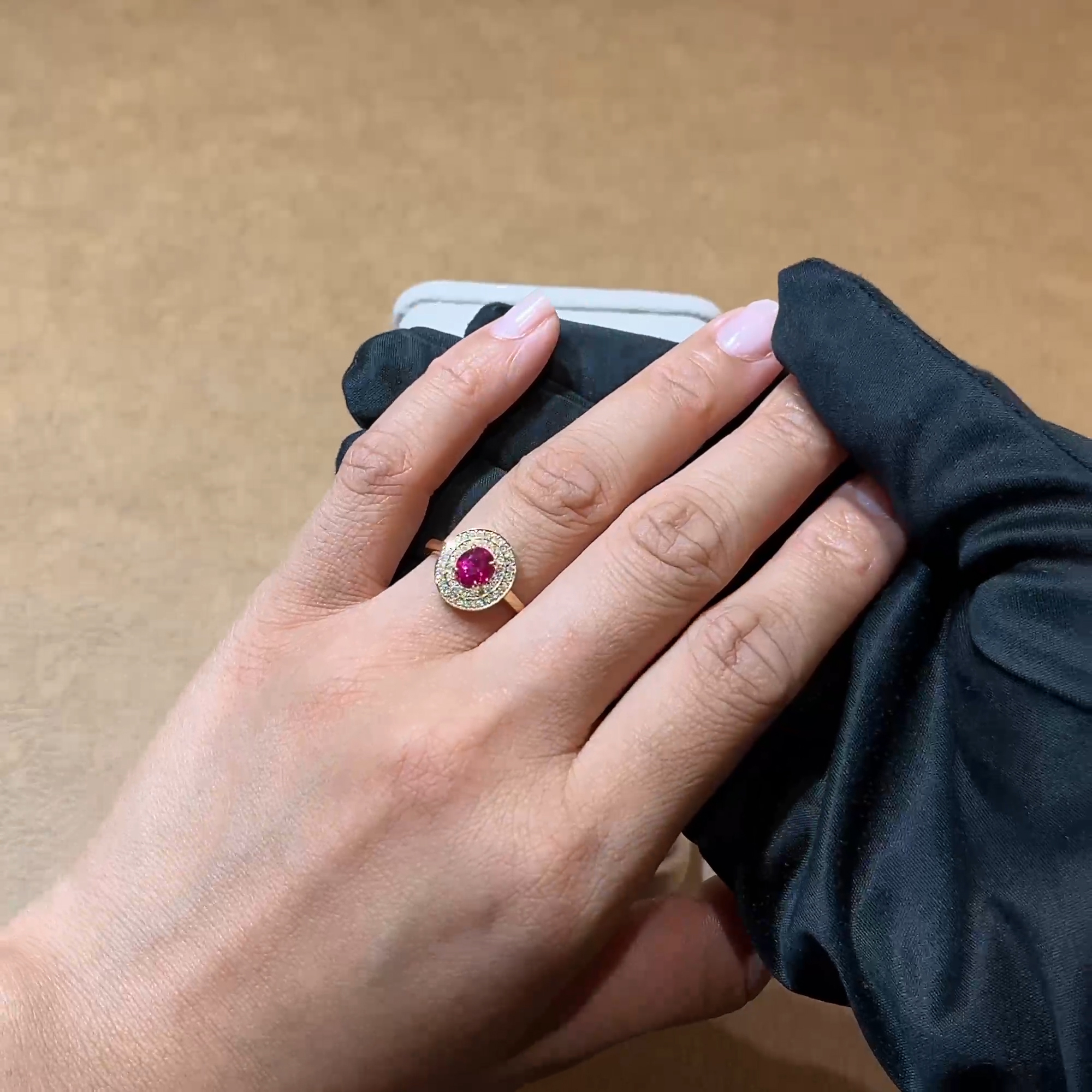 Oval Cut 1.08ct Ruby and Diamond Target Ring in 18ct Yellow Gold