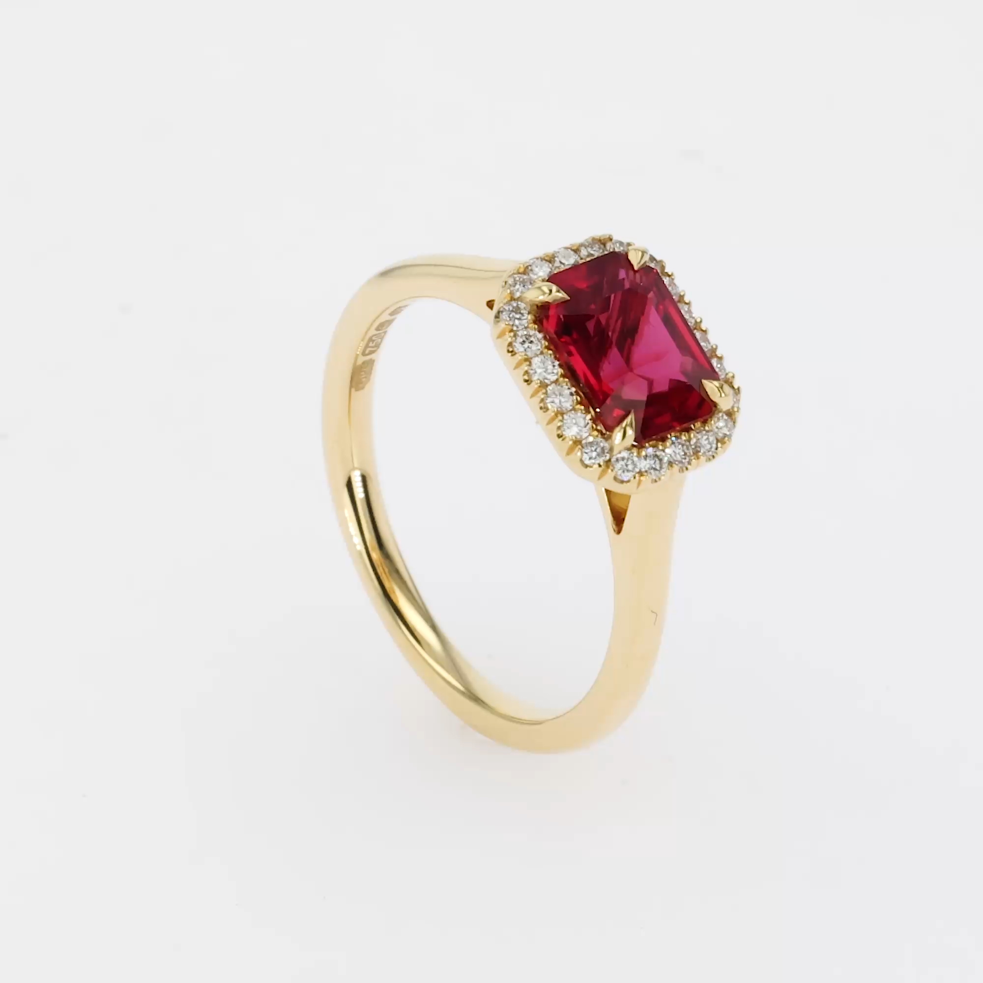 Octagon Cut 1.49ct Mozambique Ruby and Diamond Ring in 18ct Yellow Gold
