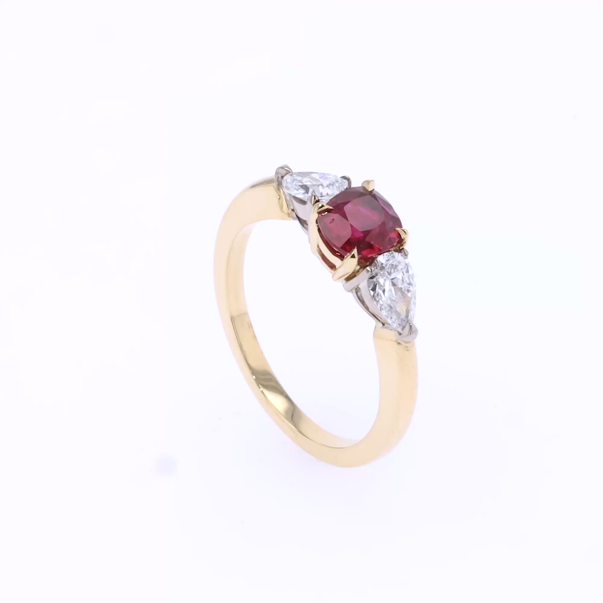1.03ct Ruby and Diamond Three Stone Ring in 18ct Yellow Gold and Platinum