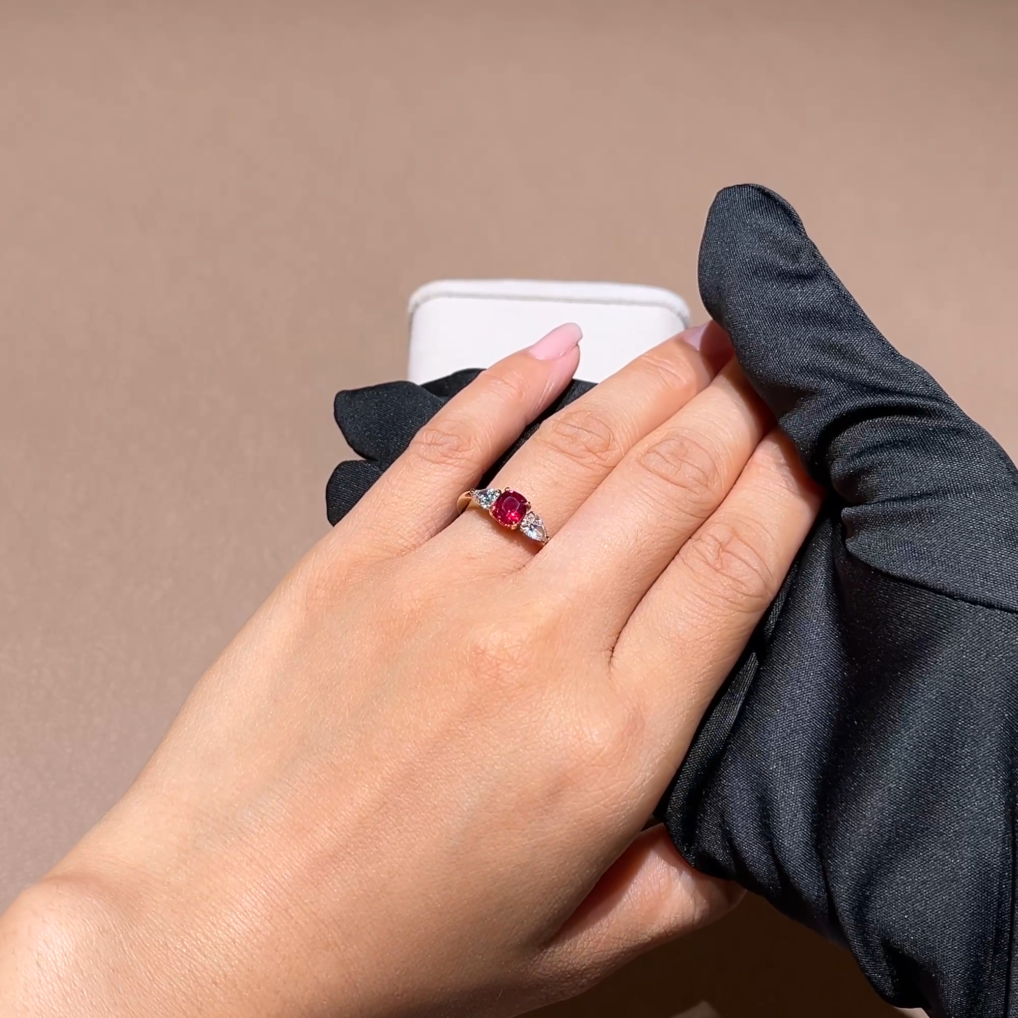 1.03ct Ruby and Diamond Three Stone Ring in 18ct Yellow Gold and Platinum