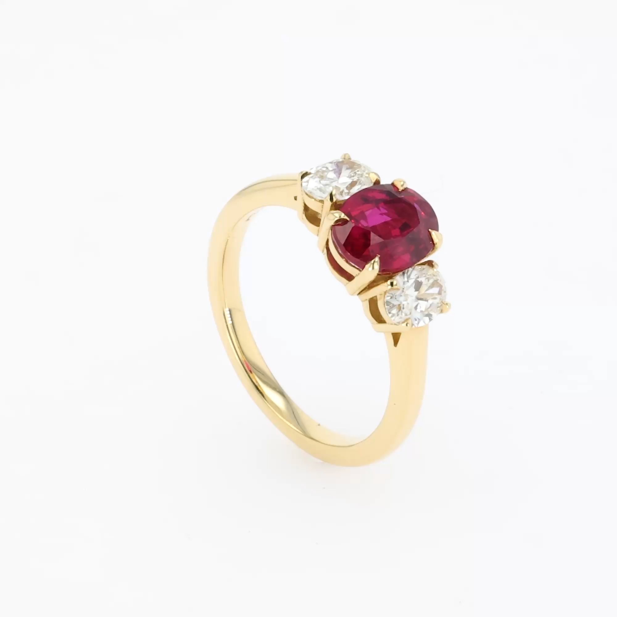 Mozambique 1.53ct Ruby and Diamond Three Stone Ring in 18ct Yellow Gold