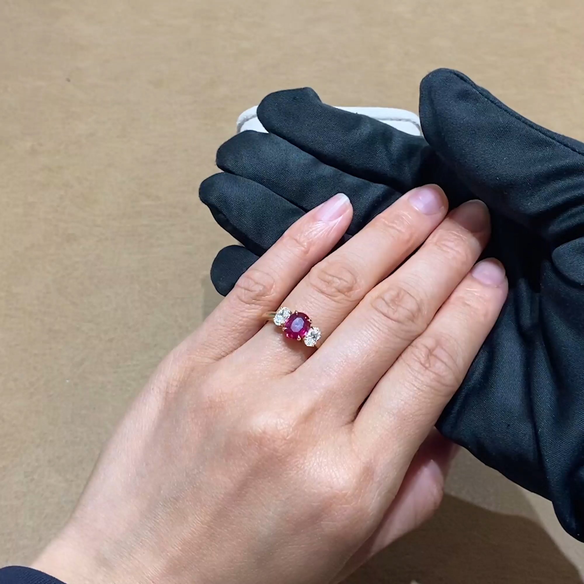 Mozambique 1.53ct Ruby and Diamond Three Stone Ring in 18ct Yellow Gold