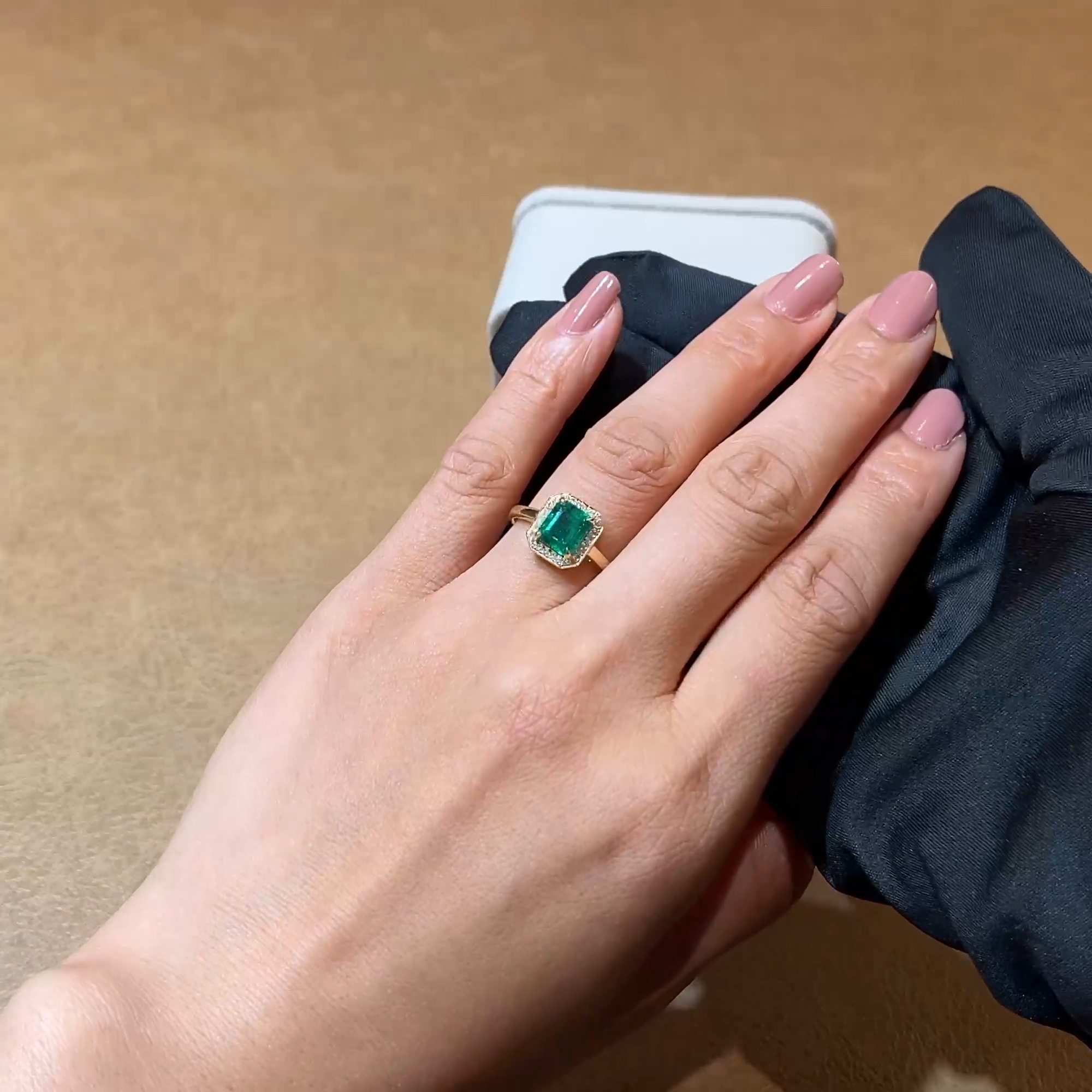 Octagonal Cut 1.50ct Zambian Emerald and Diamond Ring in 18ct Yellow Gold