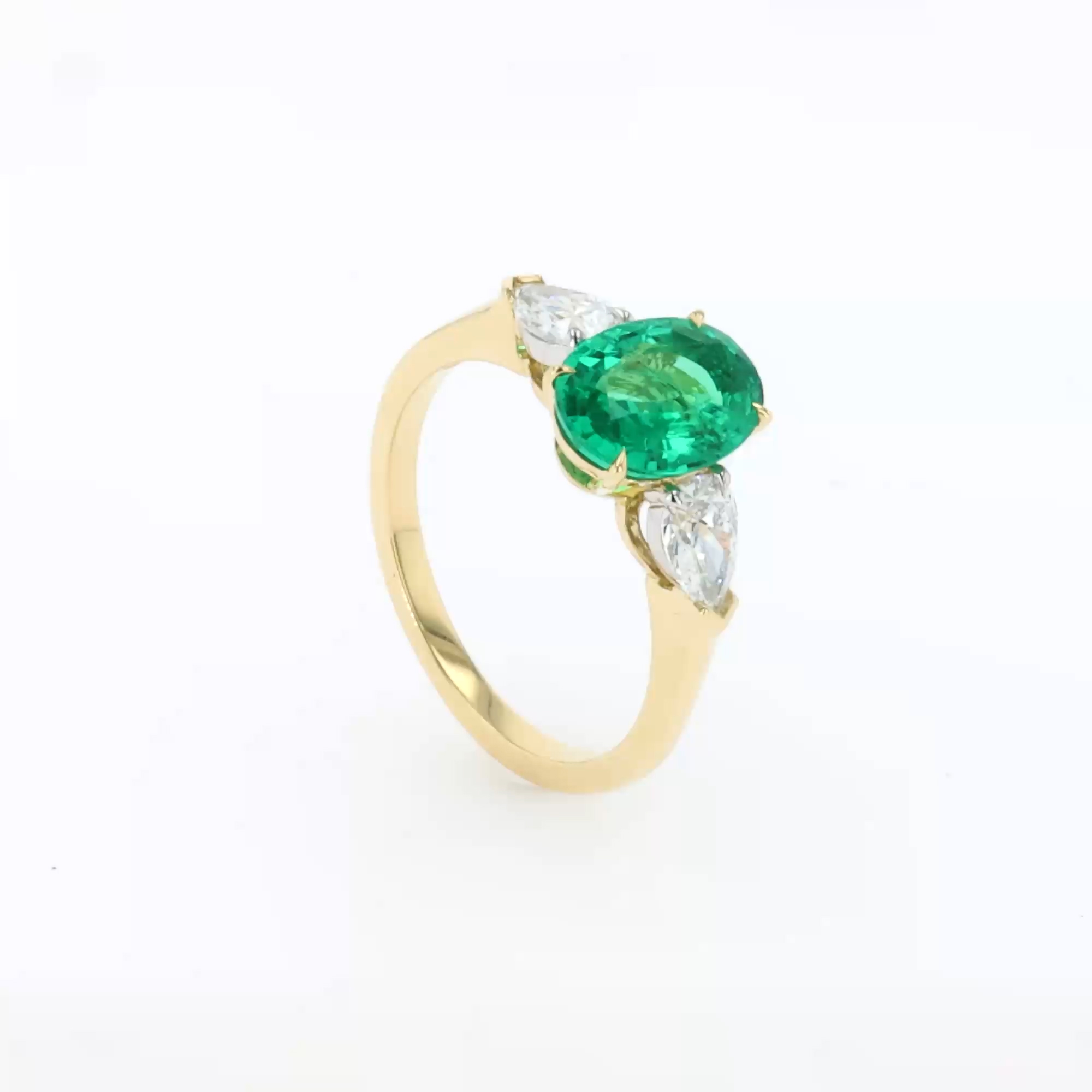 Oval Cut 1.60ct Emerald and Diamond Ring in 18ct Yellow Gold and Platinum