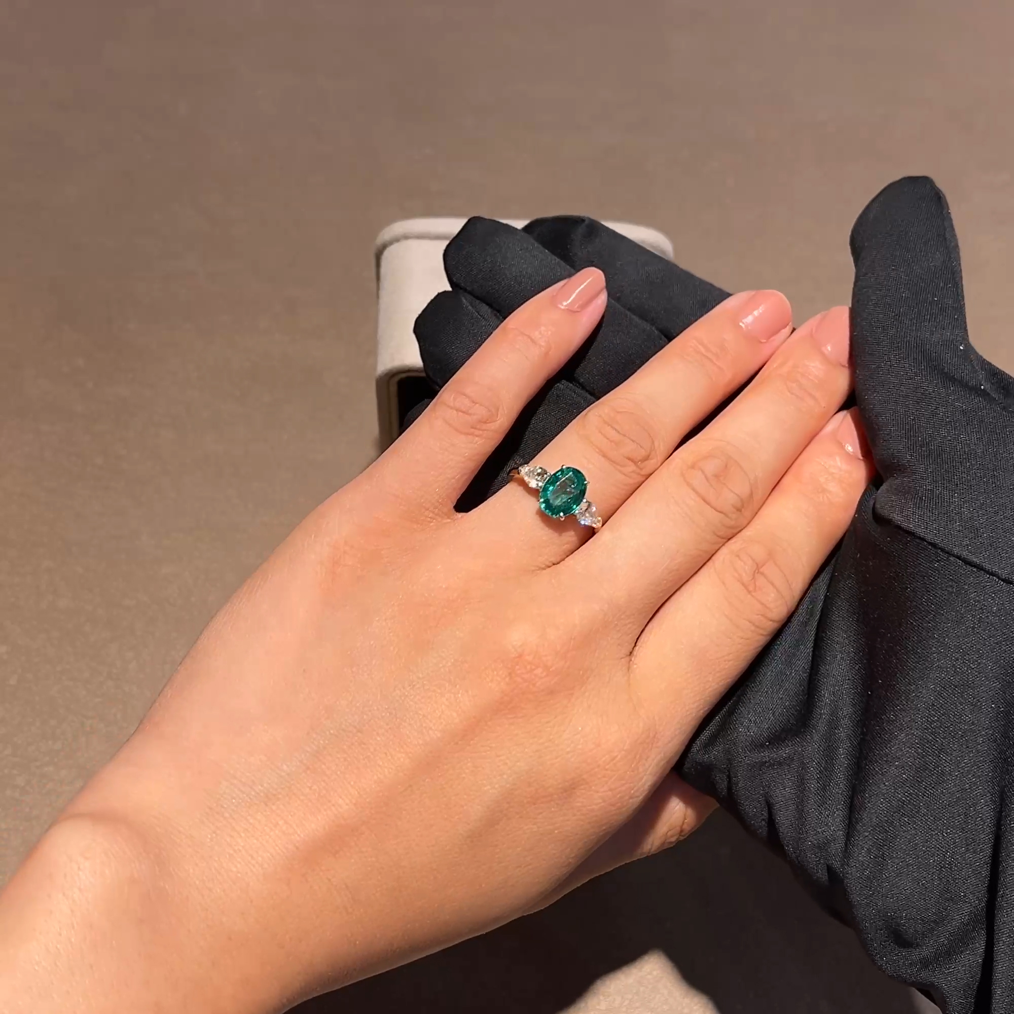 Oval Cut 1.60ct Emerald and Diamond Ring in 18ct Yellow Gold and Platinum