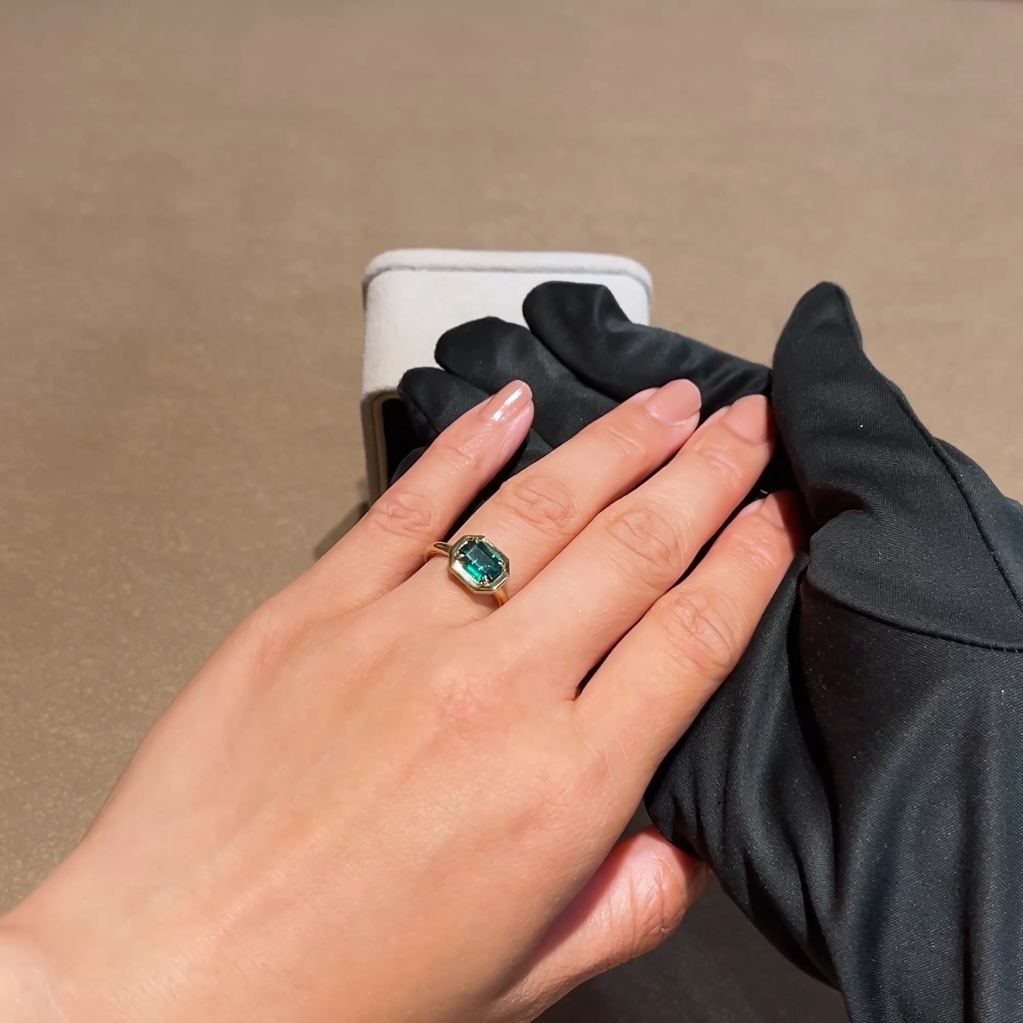 Skimming Stone 1.01ct Emerald and Diamond Ring in 18ct Yellow Gold