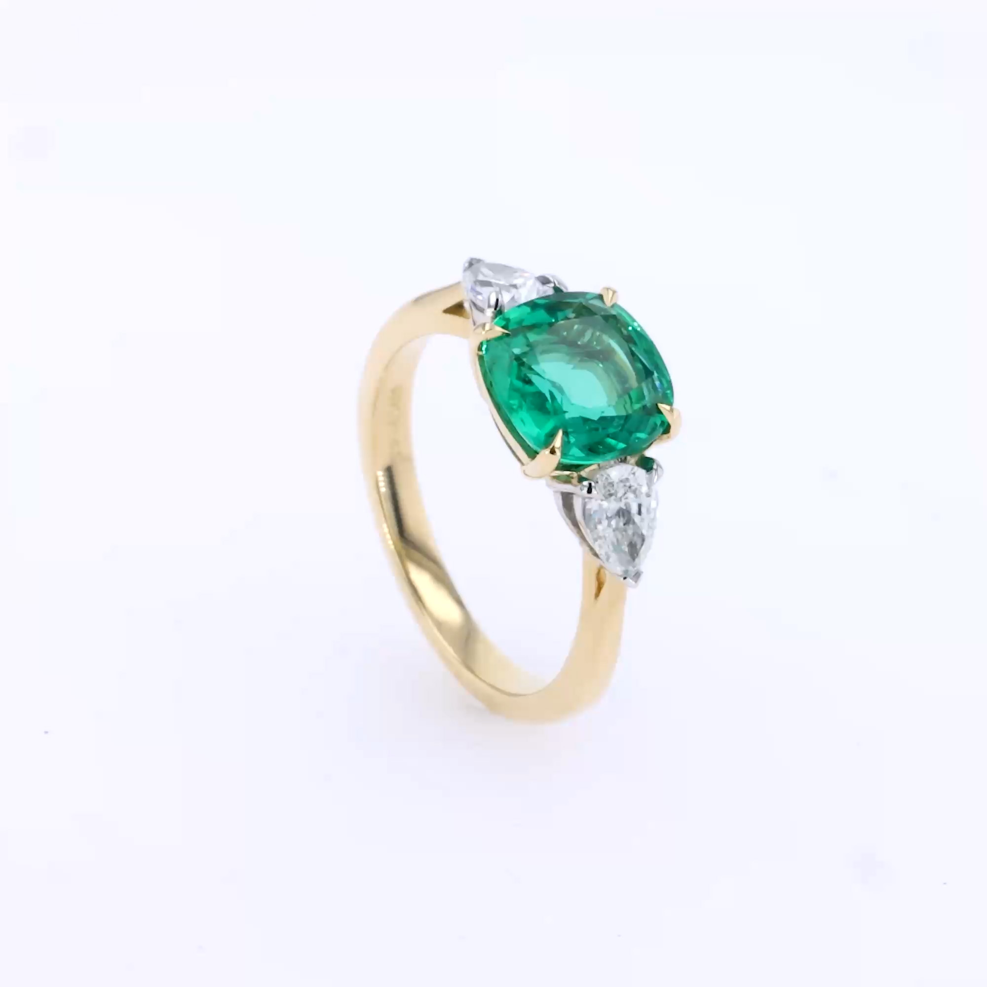 Cushion Cut 1.92ct Zambian Emerald and Diamond Ring in 18ct Yellow Gold and Platinum