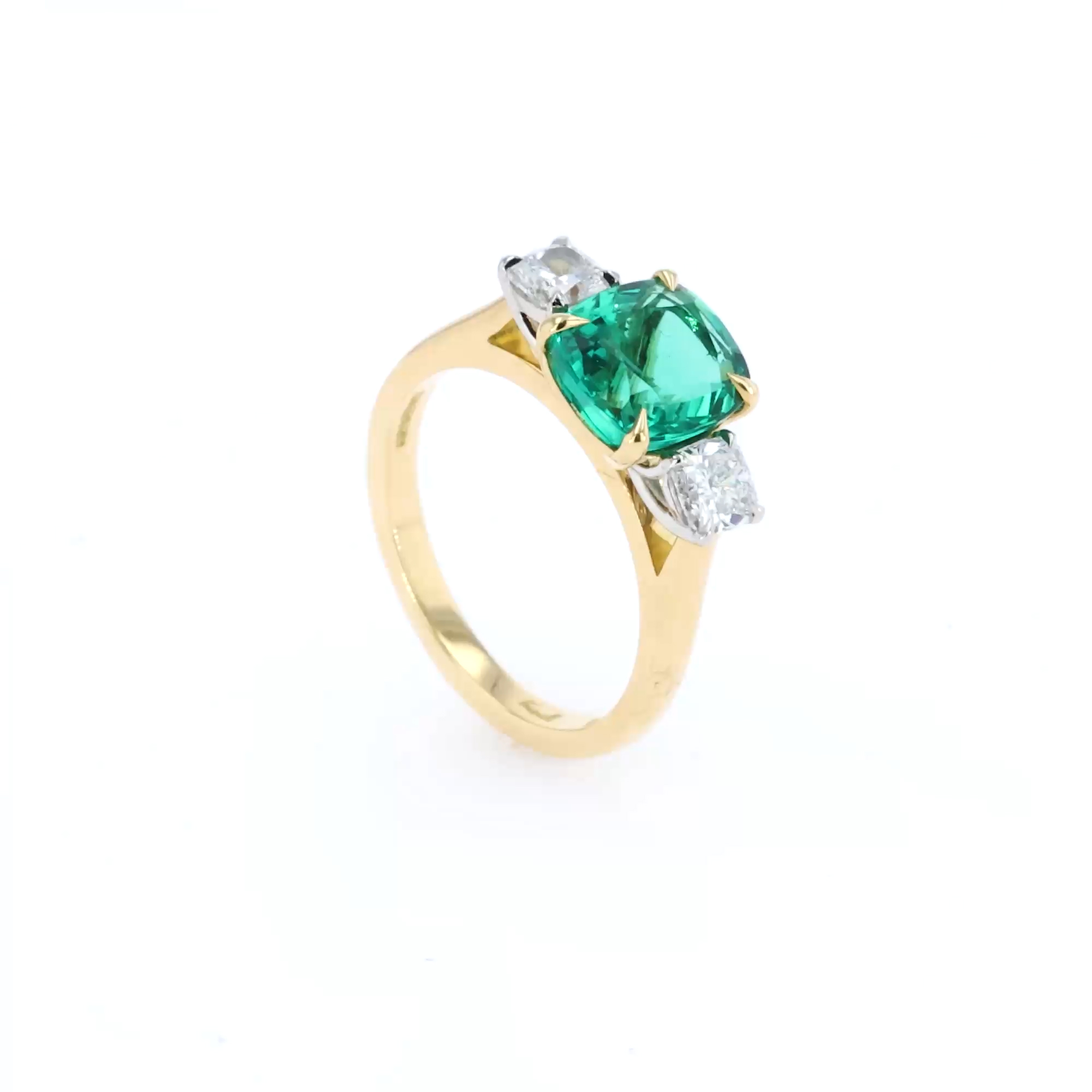 Cushion Cut 2.36ct Zambian Emerald and Diamond Ring in 18ct Yellow Gold