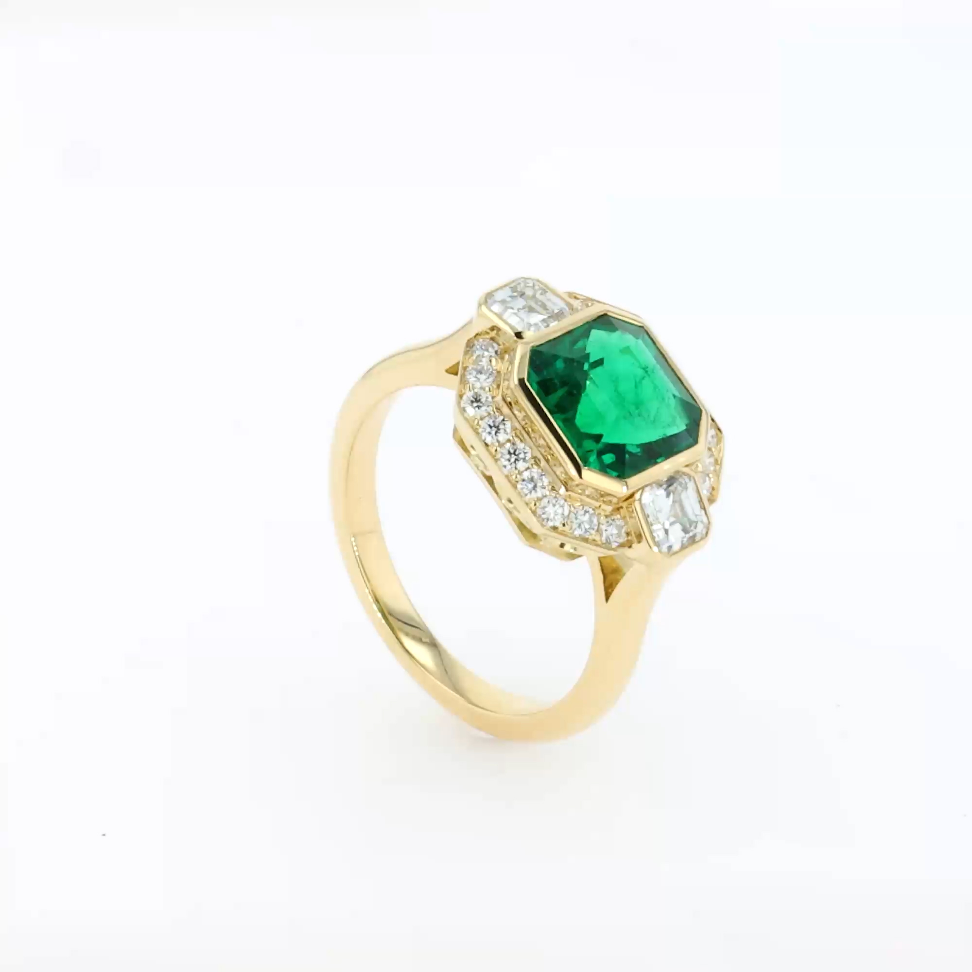 Octagonal Cut 2.37ct Zambian Emerald and Diamond Ring in 18ct Yellow Gold