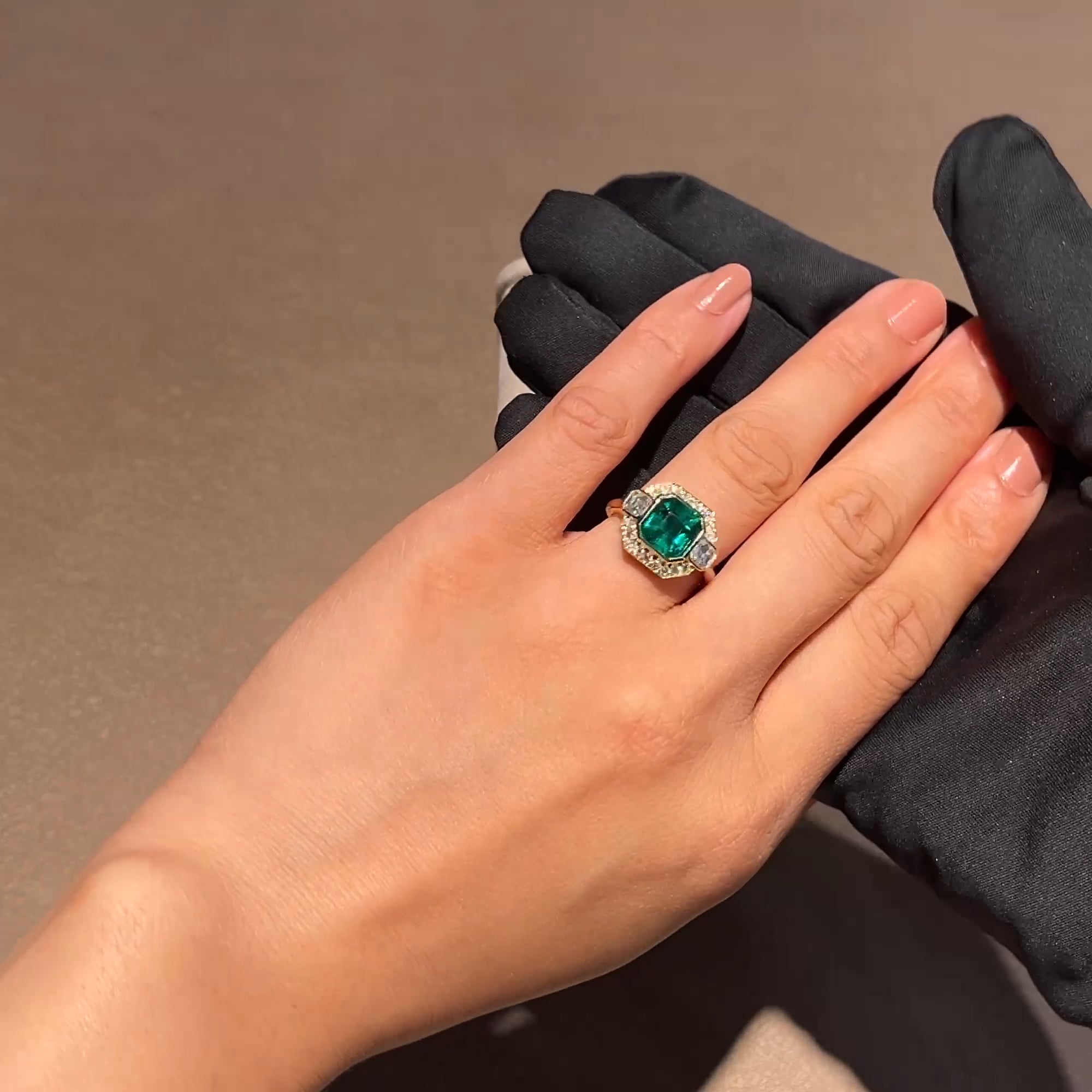 Octagonal Cut 2.37ct Zambian Emerald and Diamond Ring in 18ct Yellow Gold