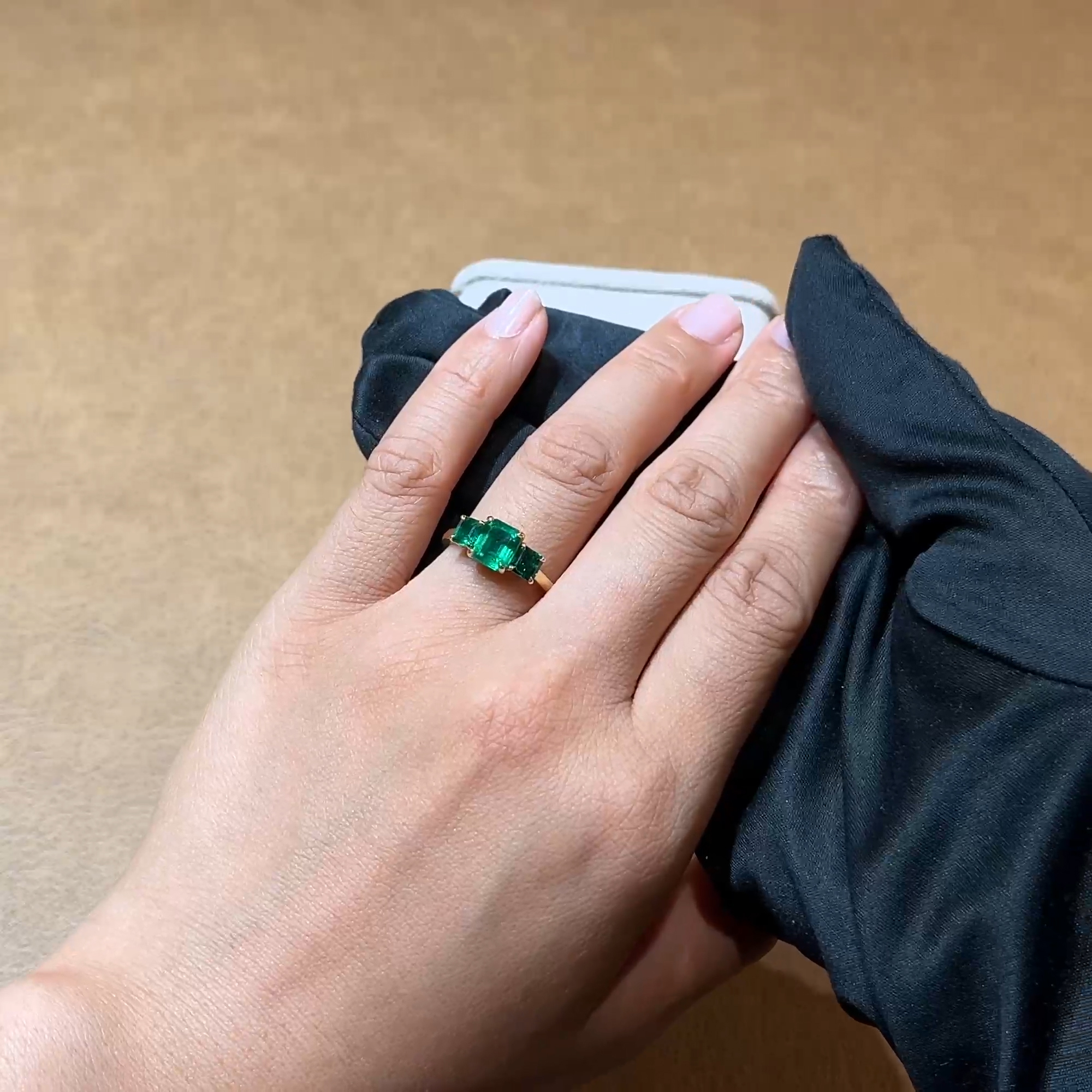 Emerald Cut 2.48ct Zambian Emerald Three Stone Ring in 18ct Yellow Gold