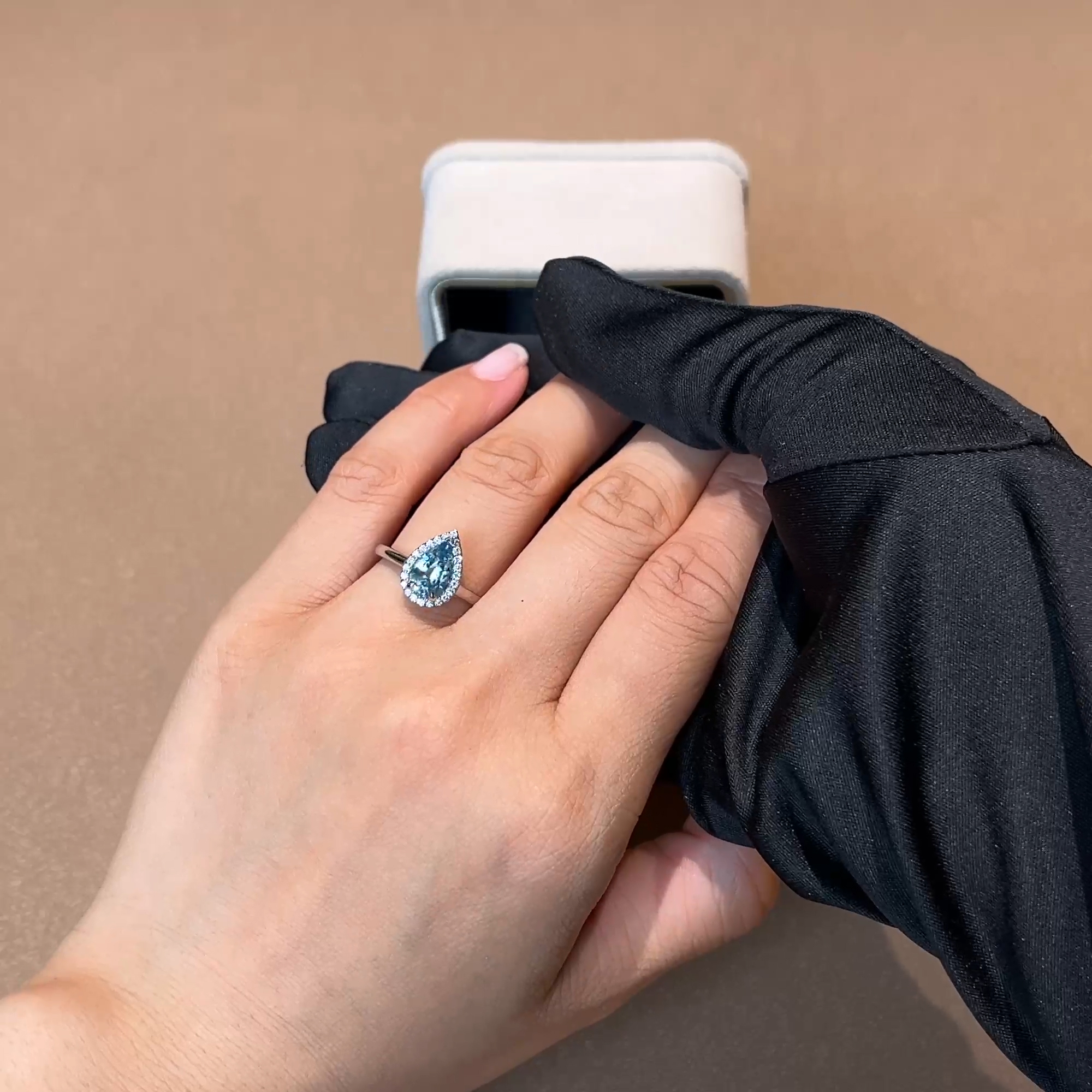 Pear Shape Aquamarine and Diamond Ring 1.22ct in Platinum