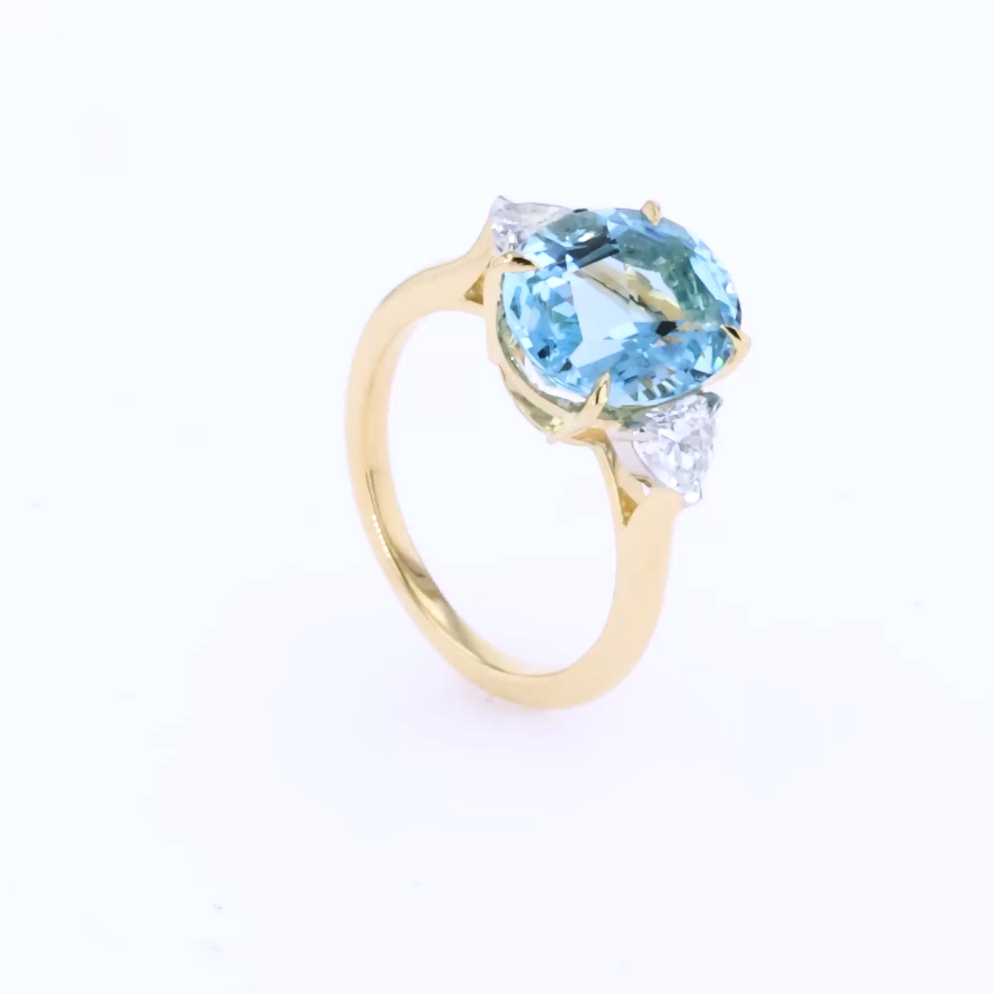 Venus Setting 4.17ct Lukusuzi Aquamarine and Diamond Three Stone Ring in 18ct Yellow Gold
