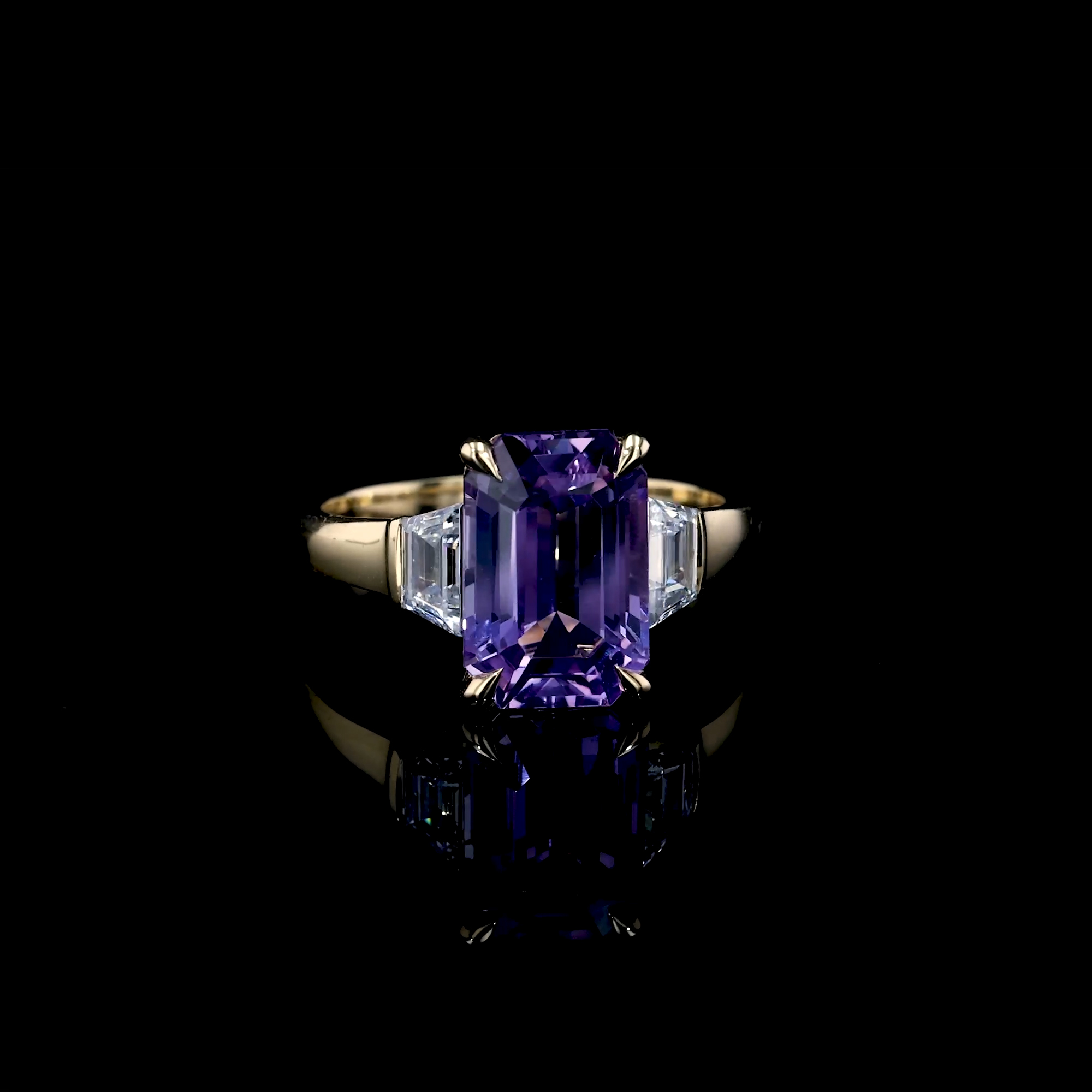 4.52ct Sri Lankan Violet Sapphire and Diamond Three Stone Ring in 18ct Yellow Gold and Platinum