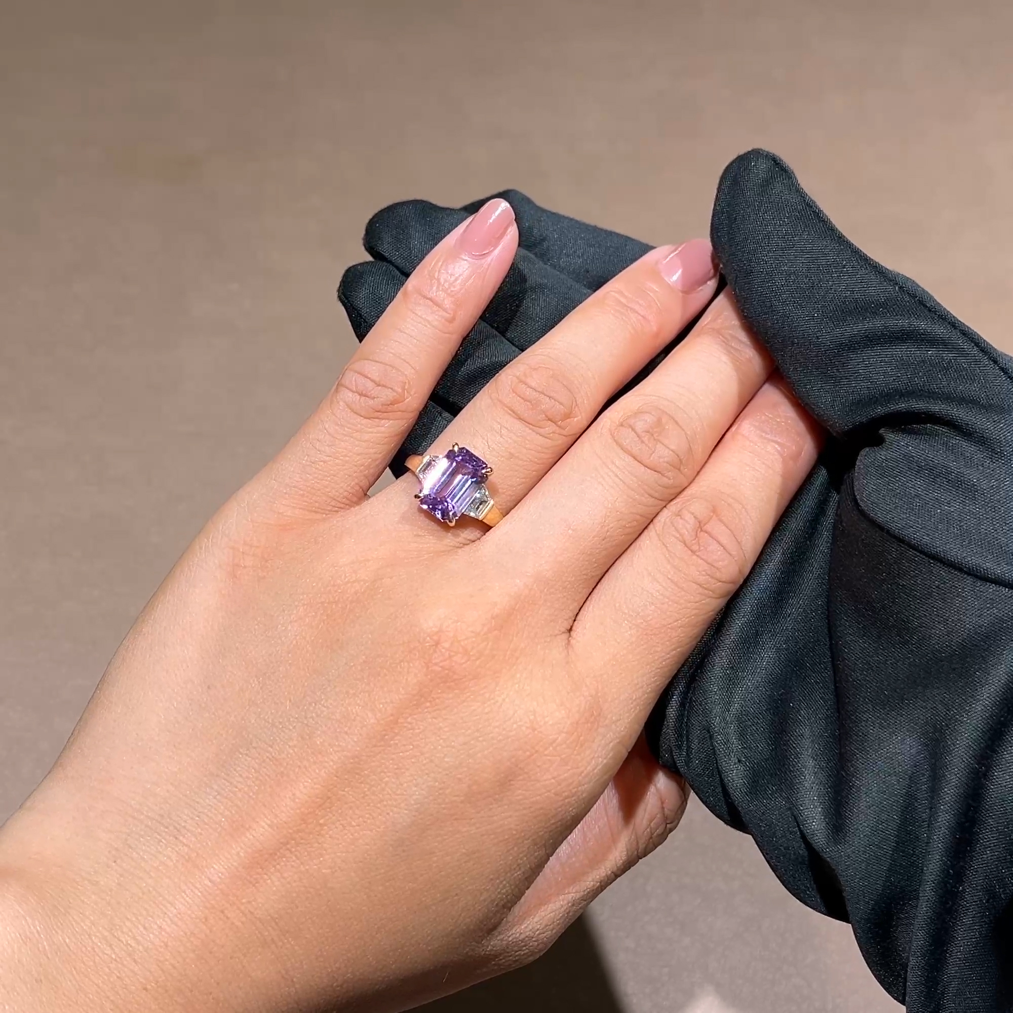 4.52ct Sri Lankan Violet Sapphire and Diamond Three Stone Ring in 18ct Yellow Gold and Platinum
