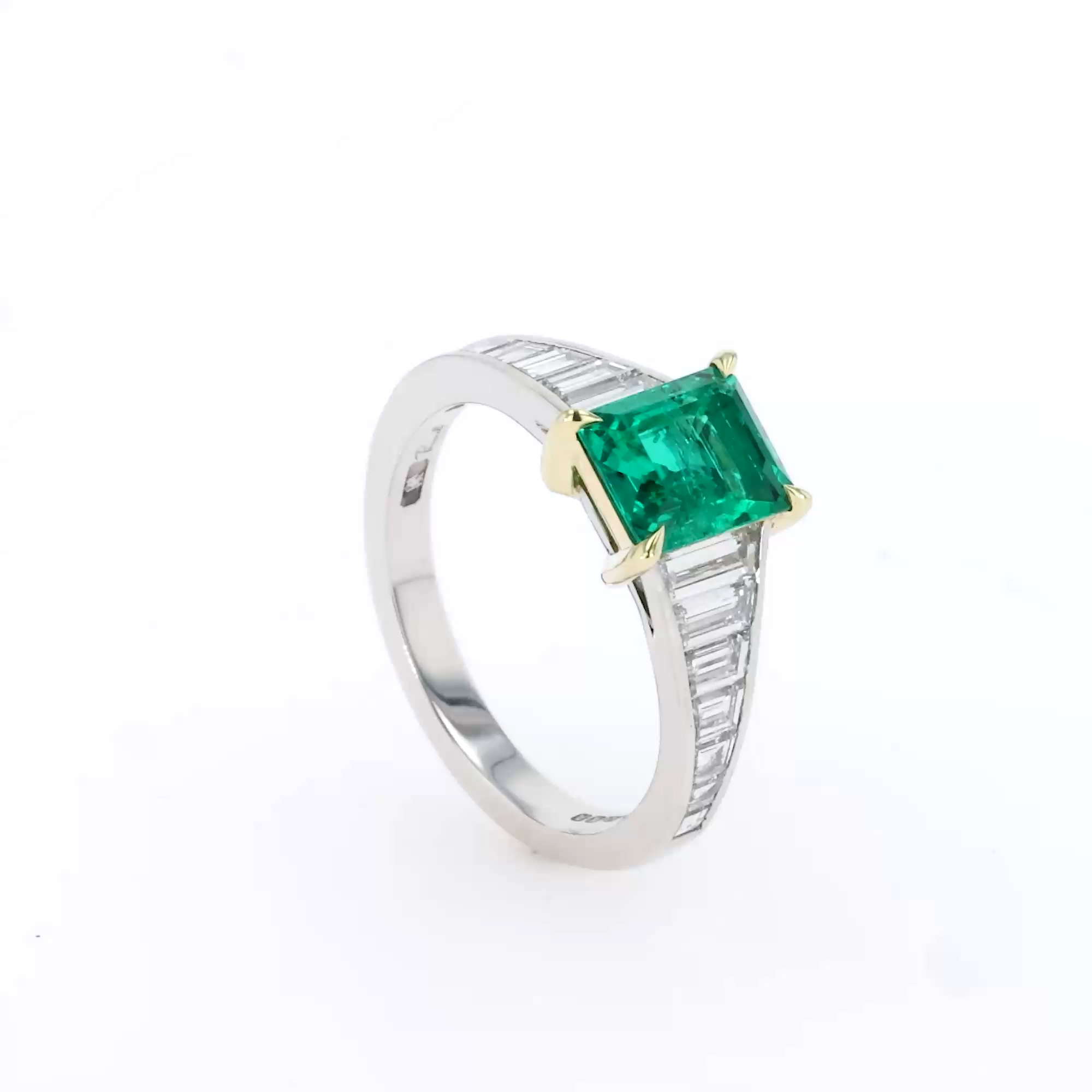 Octagonal Cut 1.40ct Colombian Emerald and Diamond Ring in Platinum and 18ct Yellow Gold