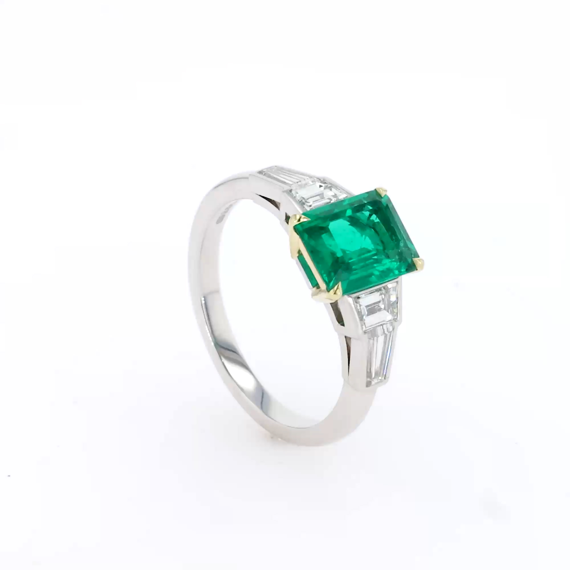 Octagonal Cut 1.66ct Colombian Emerald and Diamond Ring in Platinum and 18ct Yellow Gold