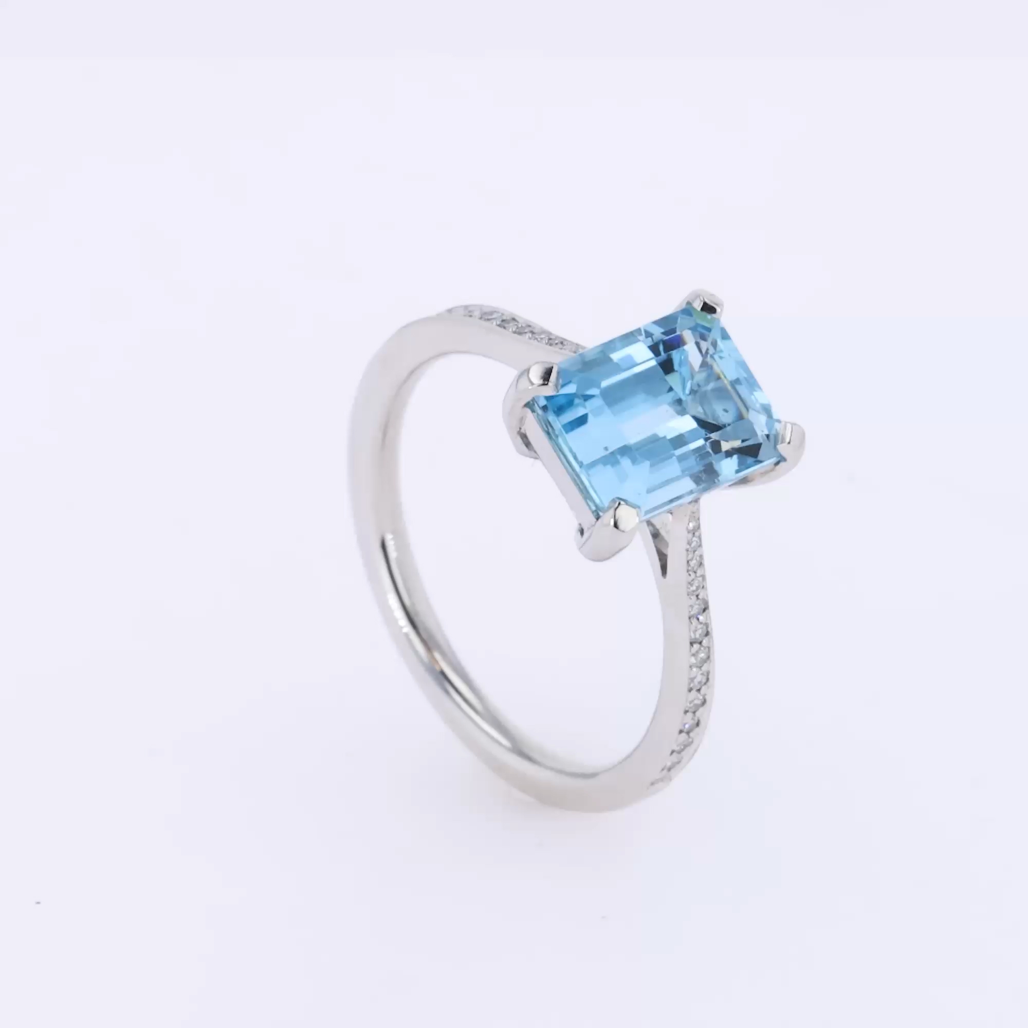 Emerald Cut 2.285ct Aquamarine and Diamond Ring  in Platinum