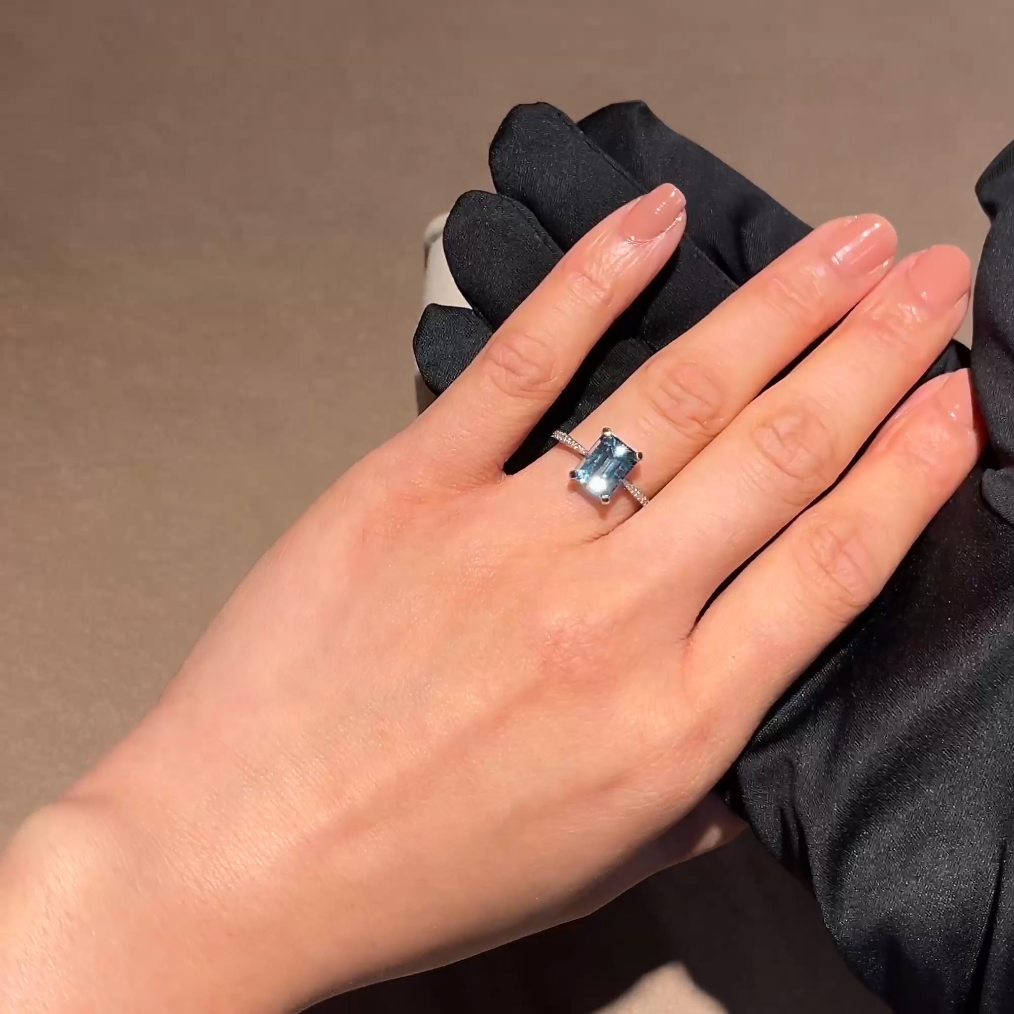 Rectangular Cut 2.285ct Aquamarine and Diamond Ring in Platinum