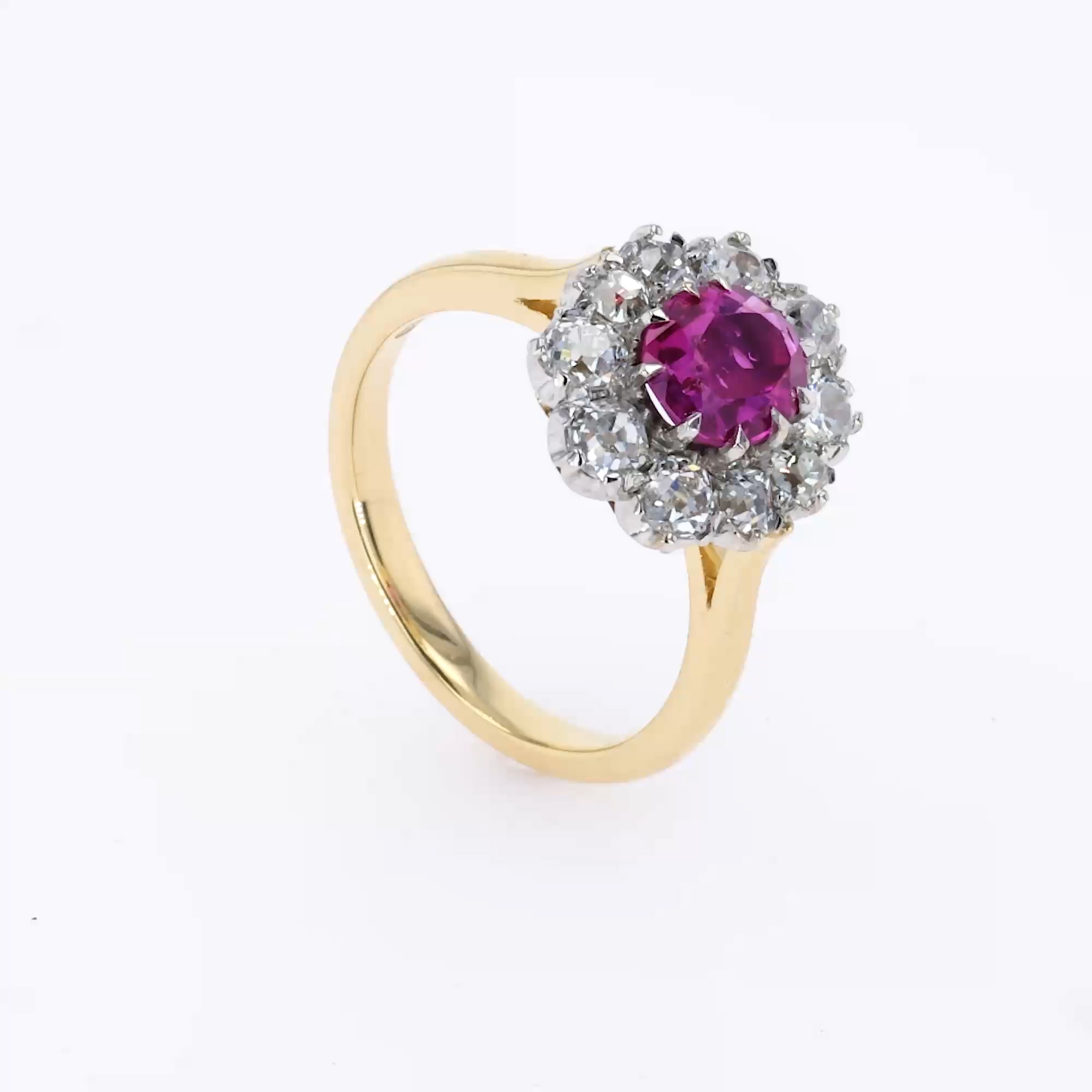 Oval Cut 1.10ct Ruby and Diamond Cluster Ring in 18ct Yellow Gold and Platinum