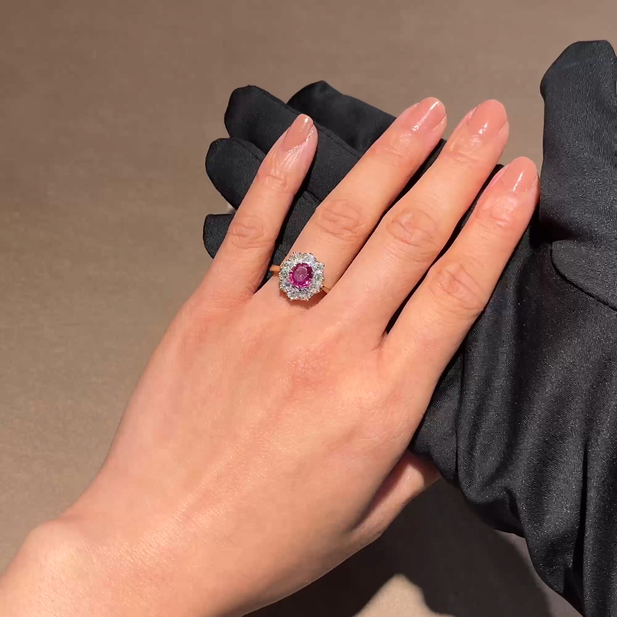 Oval Cut 1.10ct Burma Ruby and Diamond Cluster Ring in 18ct Yellow Gold and Platinum