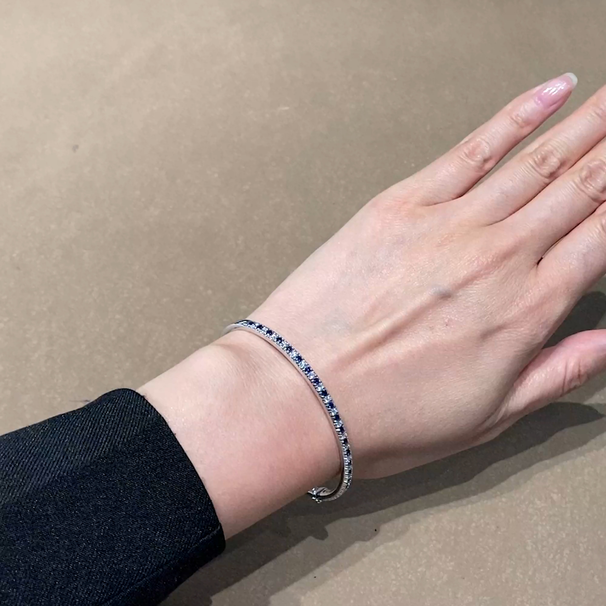 Sapphire & Diamond Half Hoop Bangle 1.14ct in 18ct White Gold