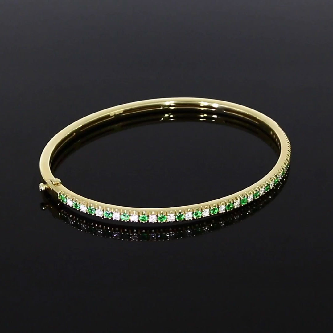 Emerald & Diamond Half Hoop Bangle 1.02ct in 18ct Yellow Gold