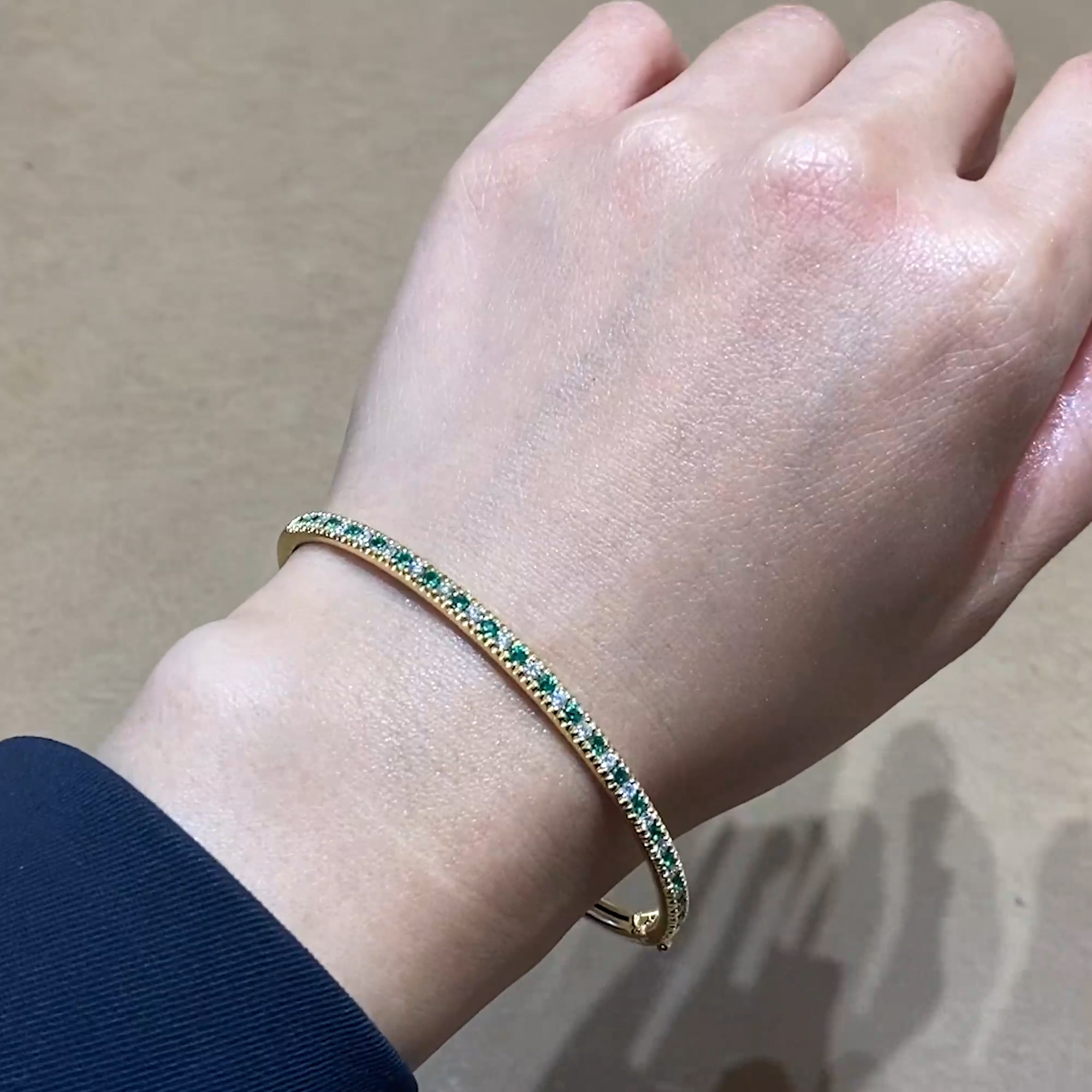 Emerald & Diamond Half Hoop Bangle 1.02ct in 18ct Yellow Gold