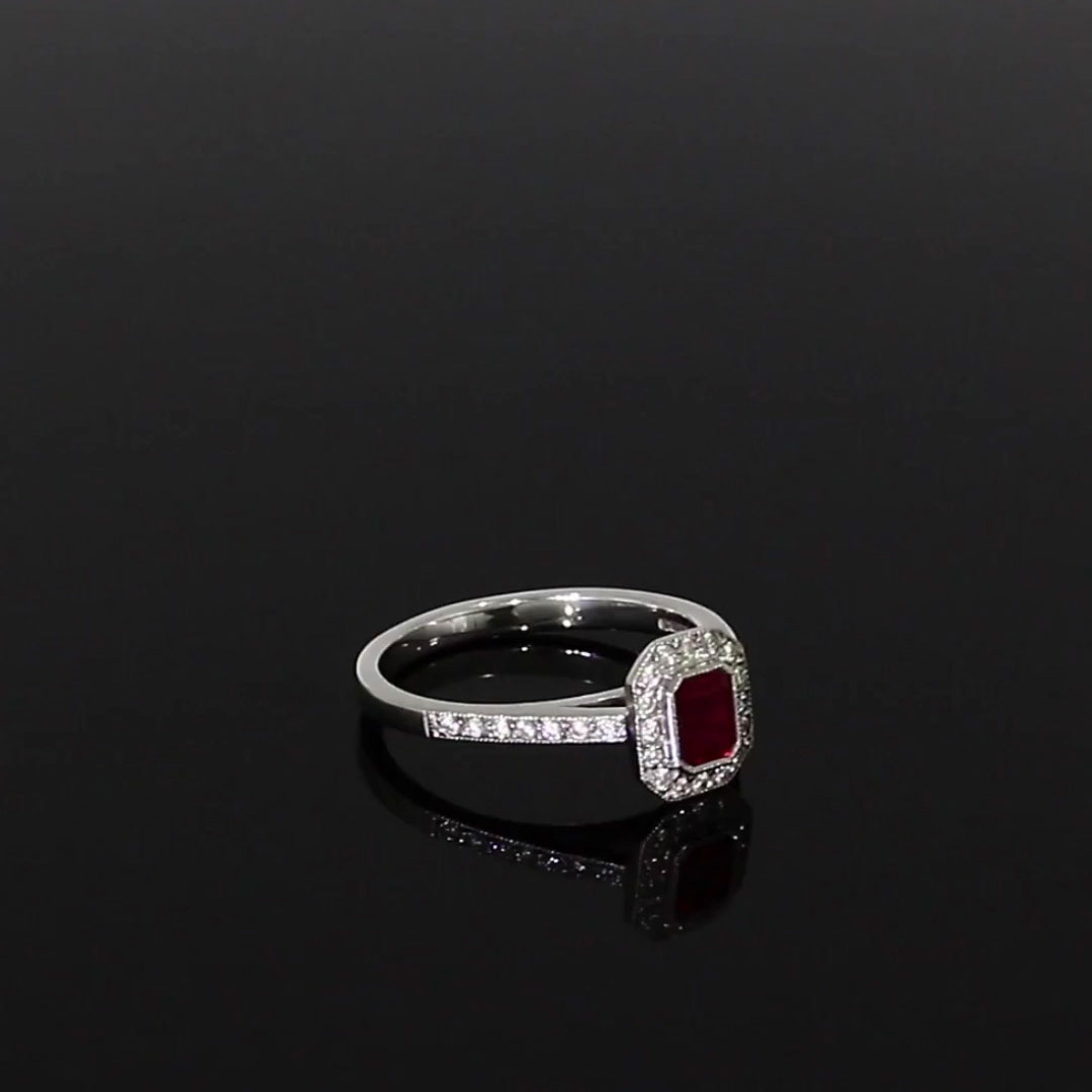 Octagonal Cut Ruby Ring<br /> 0.50CT in 18CT White Gold