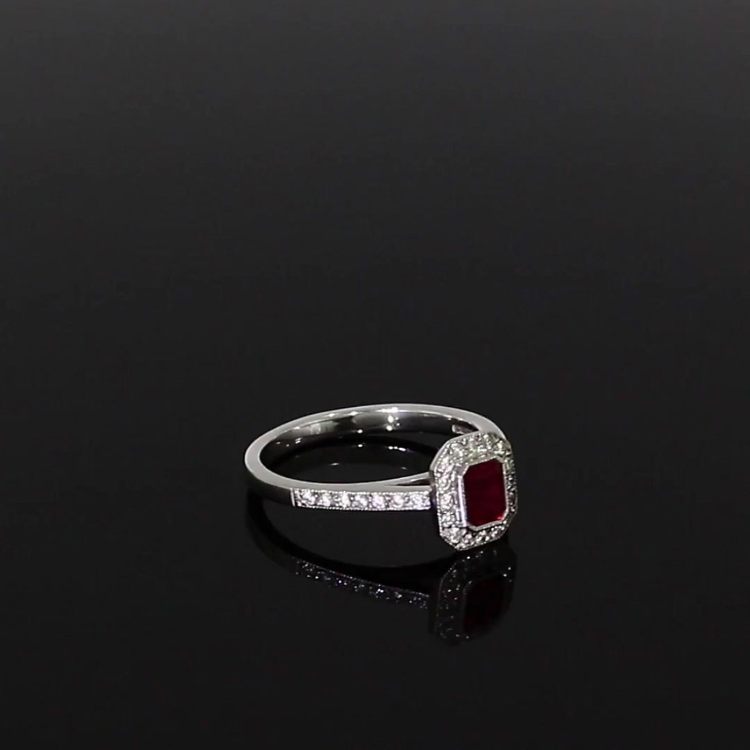 Octagonal Cut Ruby Ring 0.50ct in 18ct White Gold