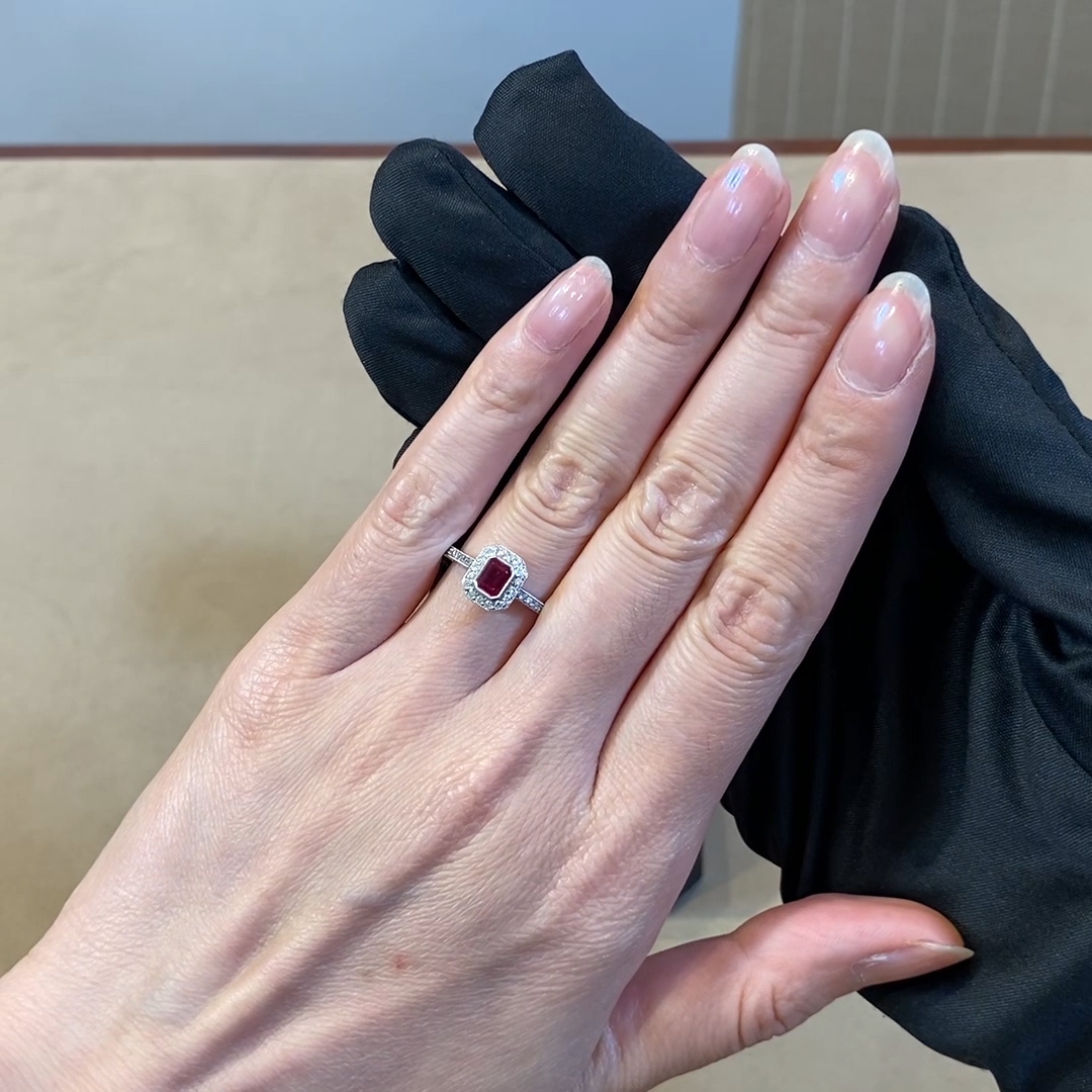 Octagonal Cut Ruby Ring 0.50ct in 18ct White Gold