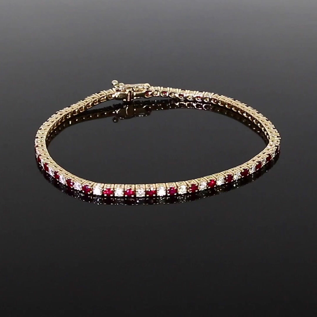 Ruby & Diamond Line Bracelet 1.79ct in 18ct Rose Gold