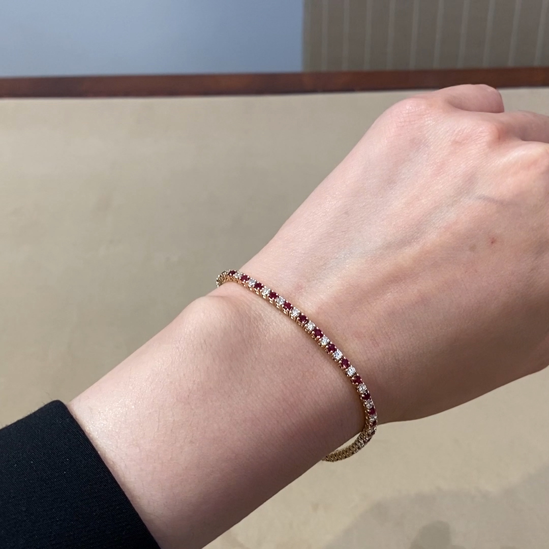 Ruby & Diamond Line Bracelet 1.79ct in 18ct Rose Gold