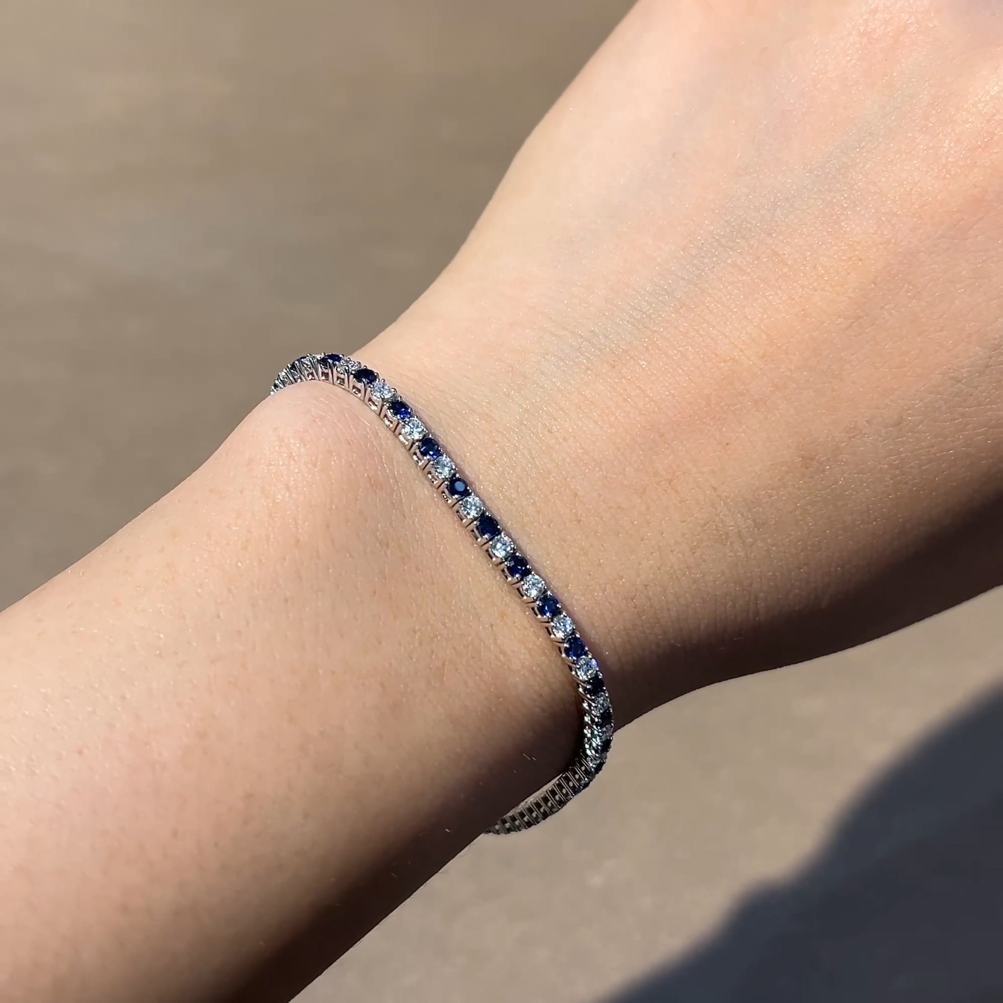 Sapphire & Diamond Line Bracelet 3.39ct in 18ct White Gold