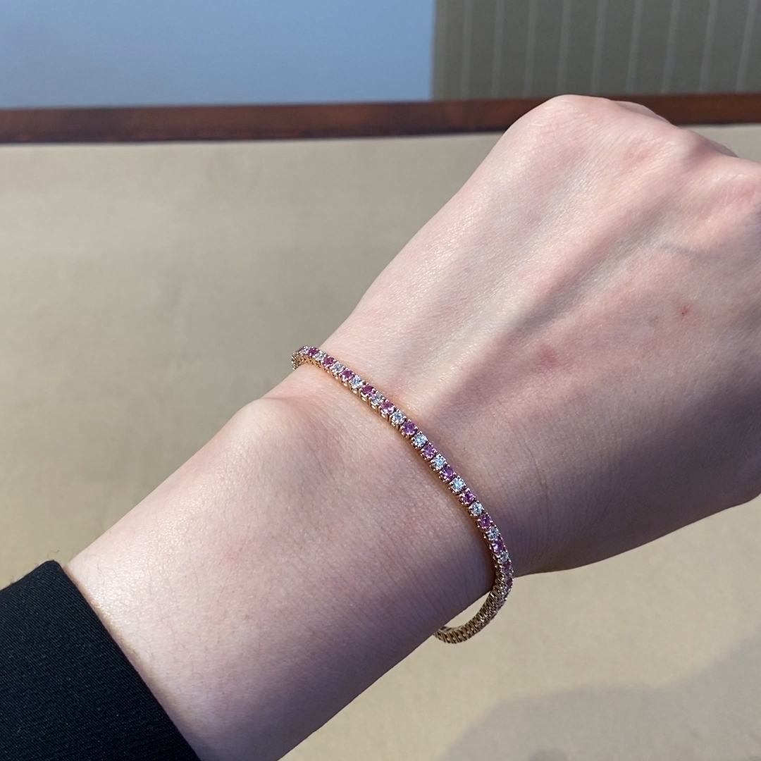 Pink Sapphire & Diamond Line Bracelet <br /> 2.00ct in 18ct Rose Gold