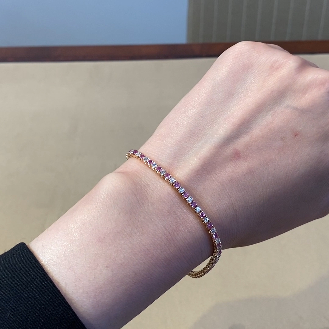 Pink Sapphire & Diamond Line Bracelet 1.95ct in 18ct Rose Gold