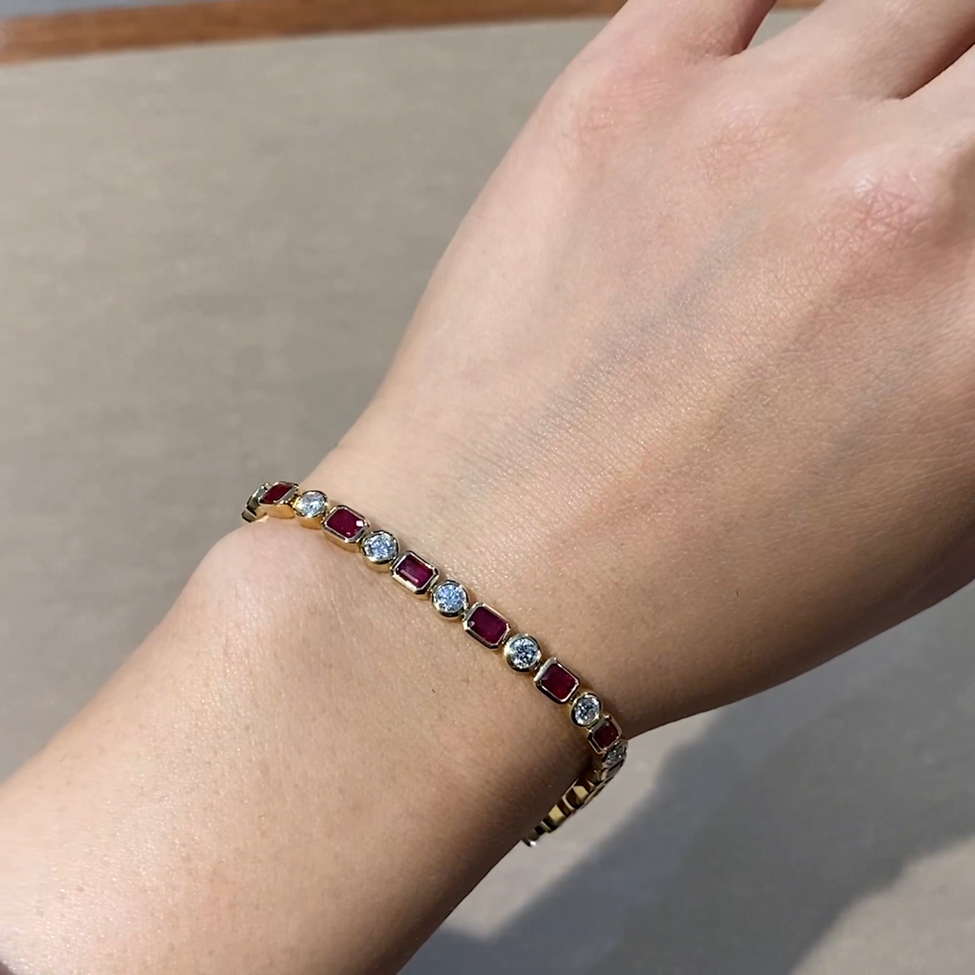 Emerald Cut Ruby and Diamond Bracelet 6.70ct in 18ct Yellow Gold