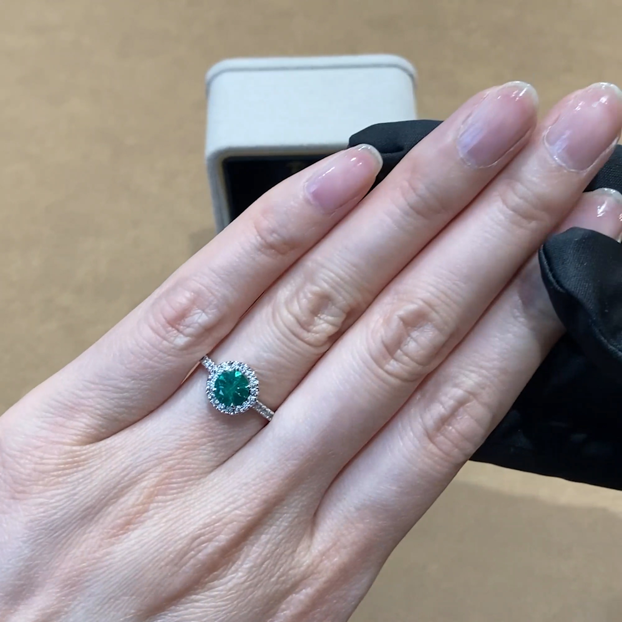 Celestial 0.69ct Emerald and Diamond Cluster Ring in 18ct White Gold