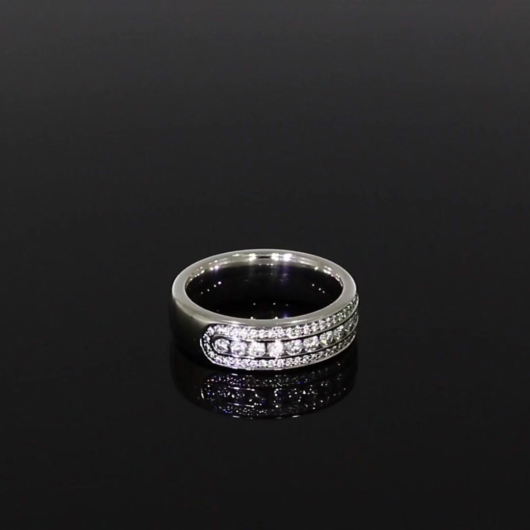 Round Brilliant Cut Diamond Three-Row Ring 0.76ct in Platinum