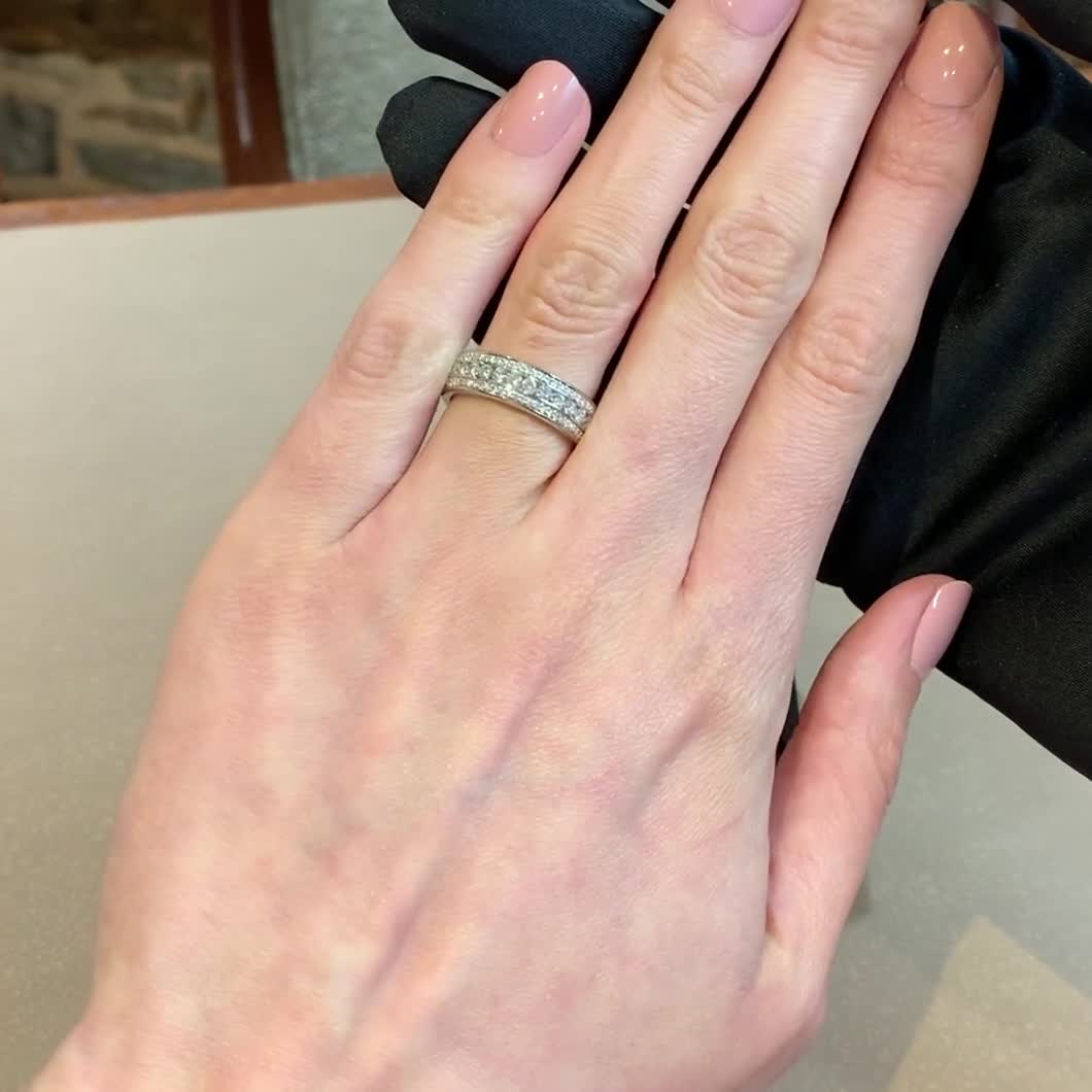 Round Brilliant Cut Diamond Three-Row Ring 0.76ct in Platinum