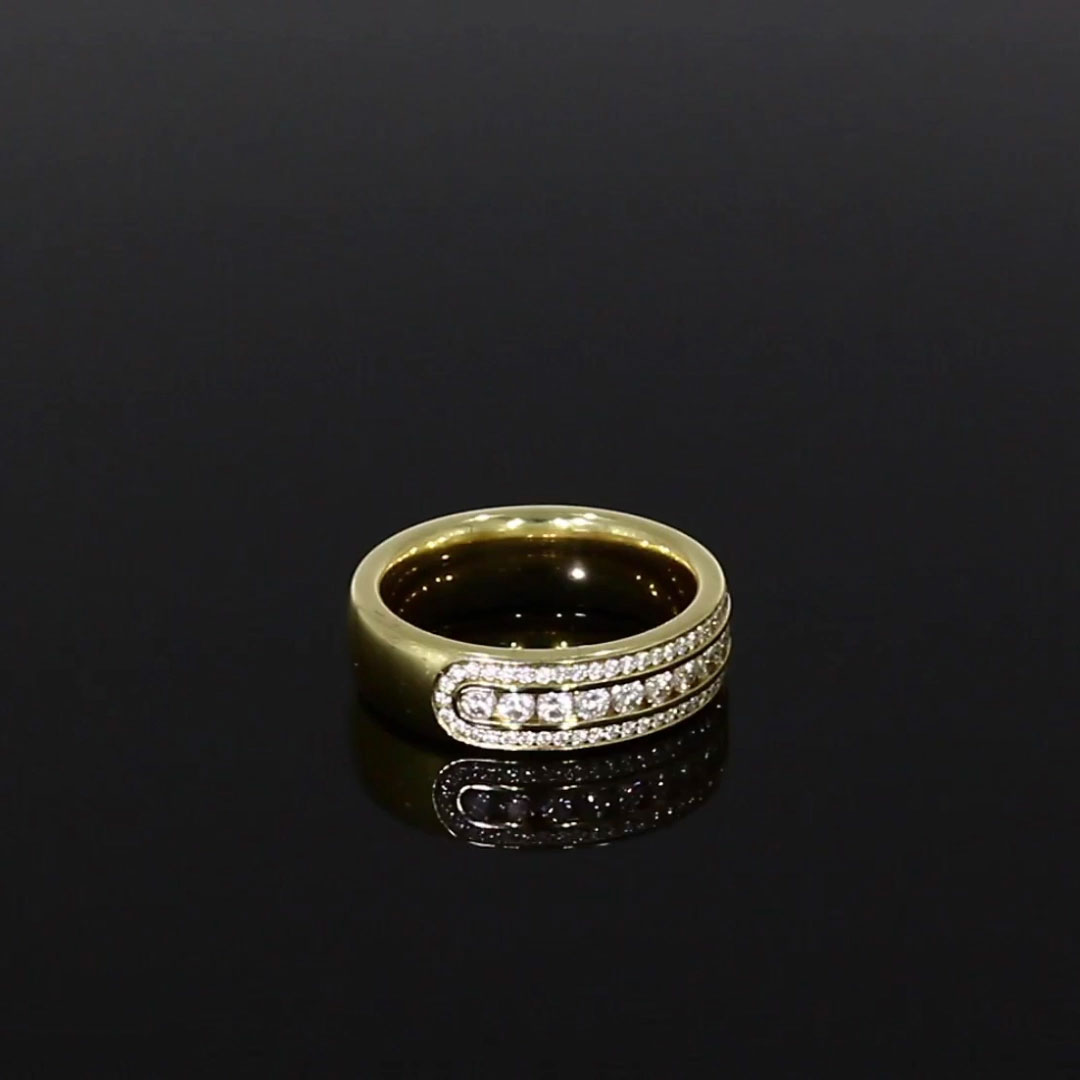 Round Brilliant Cut Diamond Three-Row Ring<br /> 0.76CT in 18CT Yellow Gold