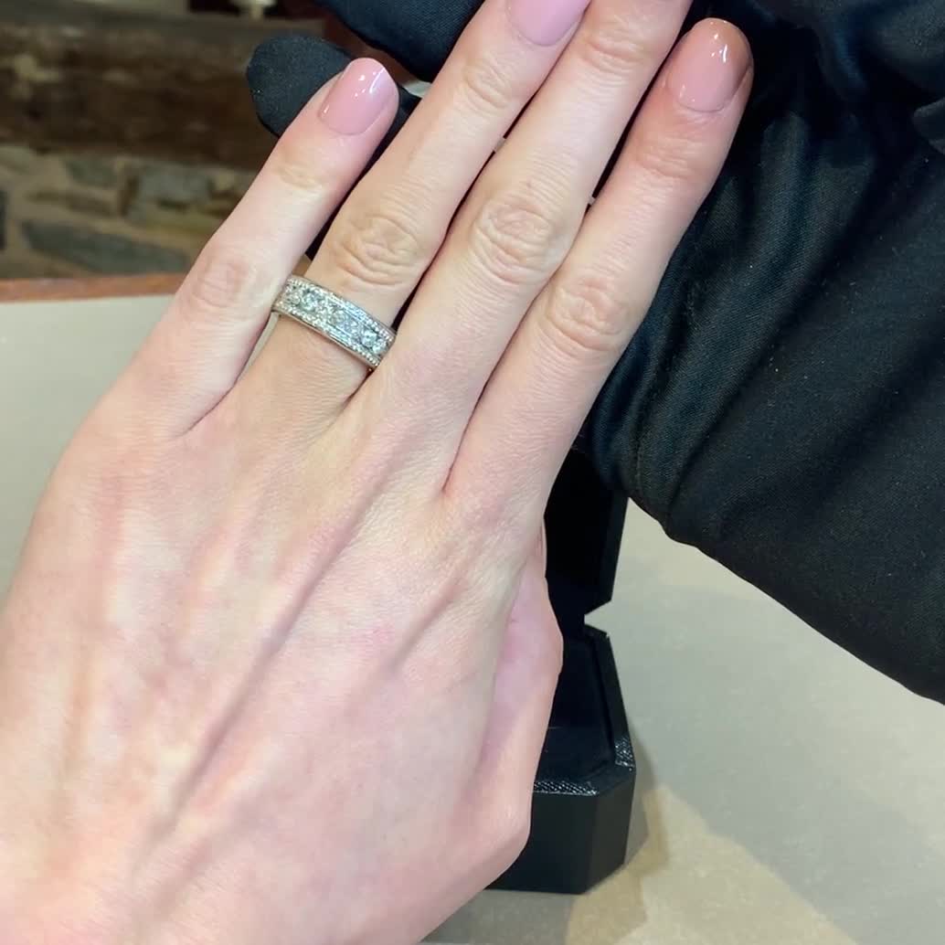 Round Brilliant Cut Diamond Three-Row Ring 1.35ct in Platinum