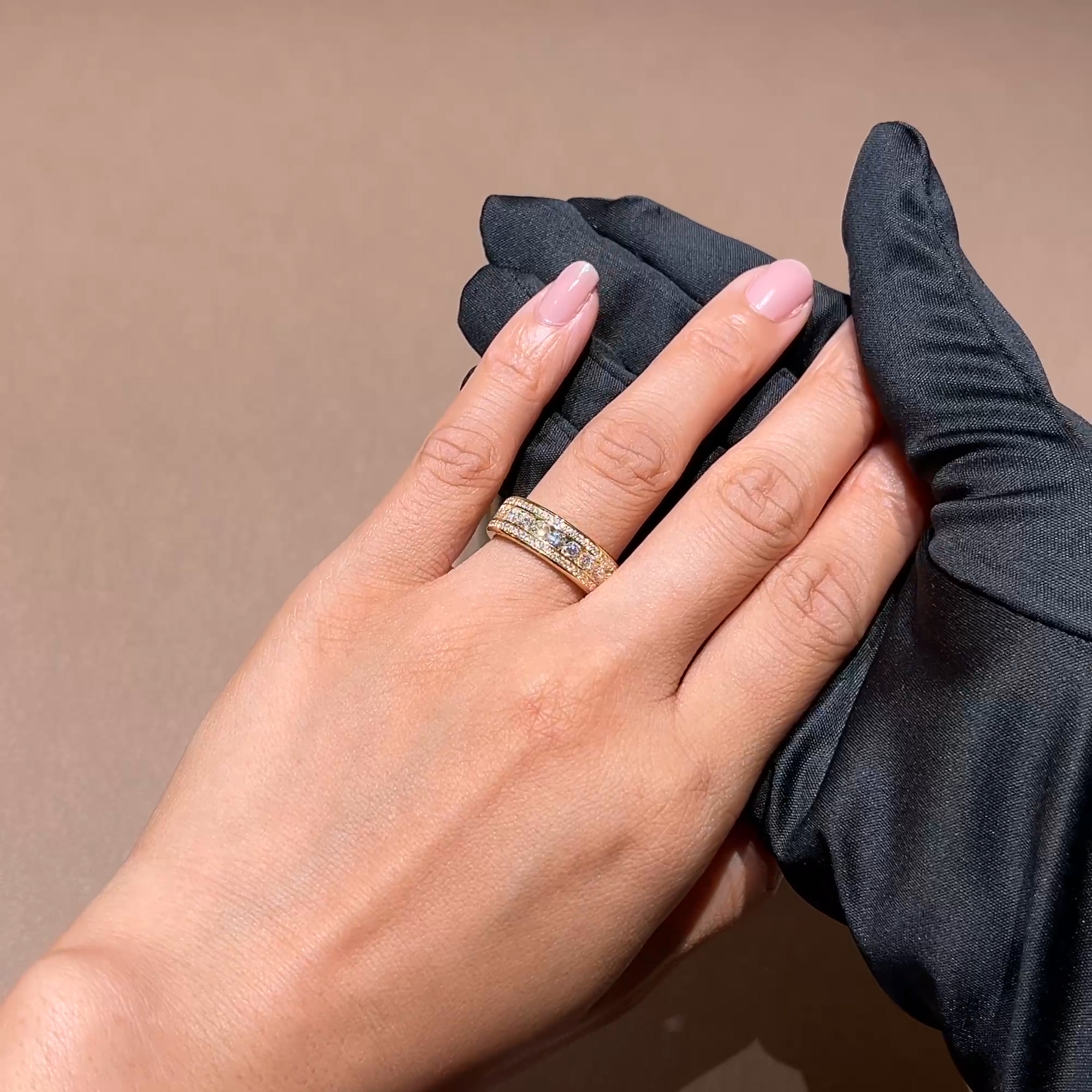 Round Brilliant Cut Diamond Three-Row Ring 1.35ct in 18ct Yellow Gold