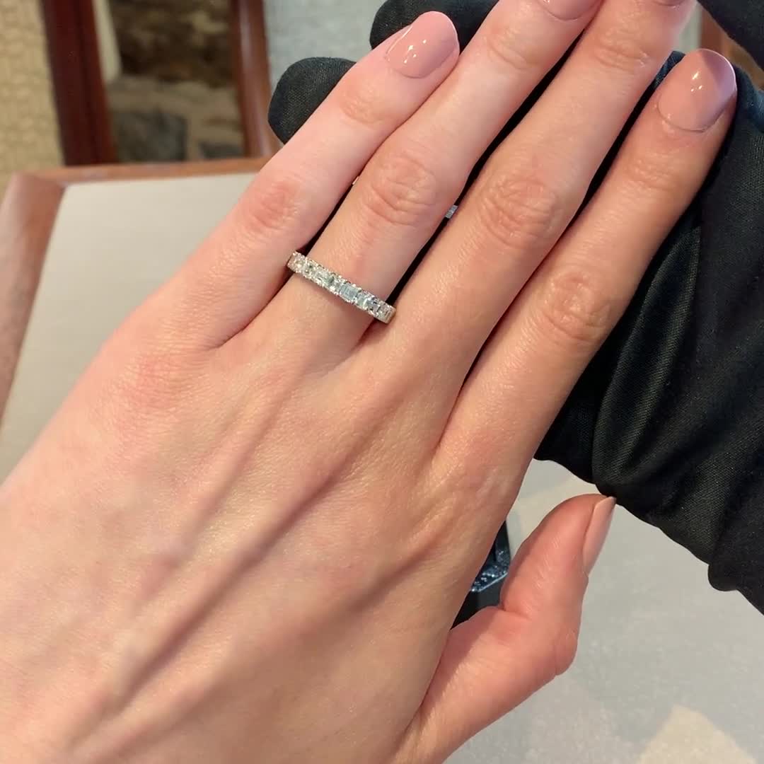 Asscher Cut Diamond Nine Stone Ring 1.08ct in Platinum